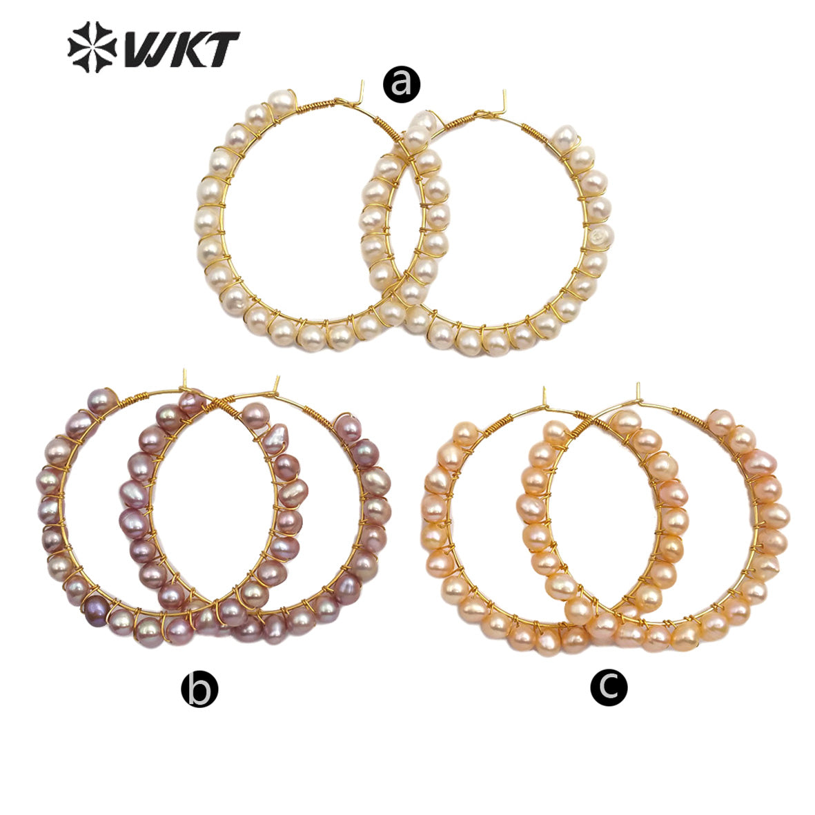 WT-E547 Natural Pearl Earring White Yellow Purple Color Round Pearl Earring Garland Shape Beautiful Earring Wedding Jewelry