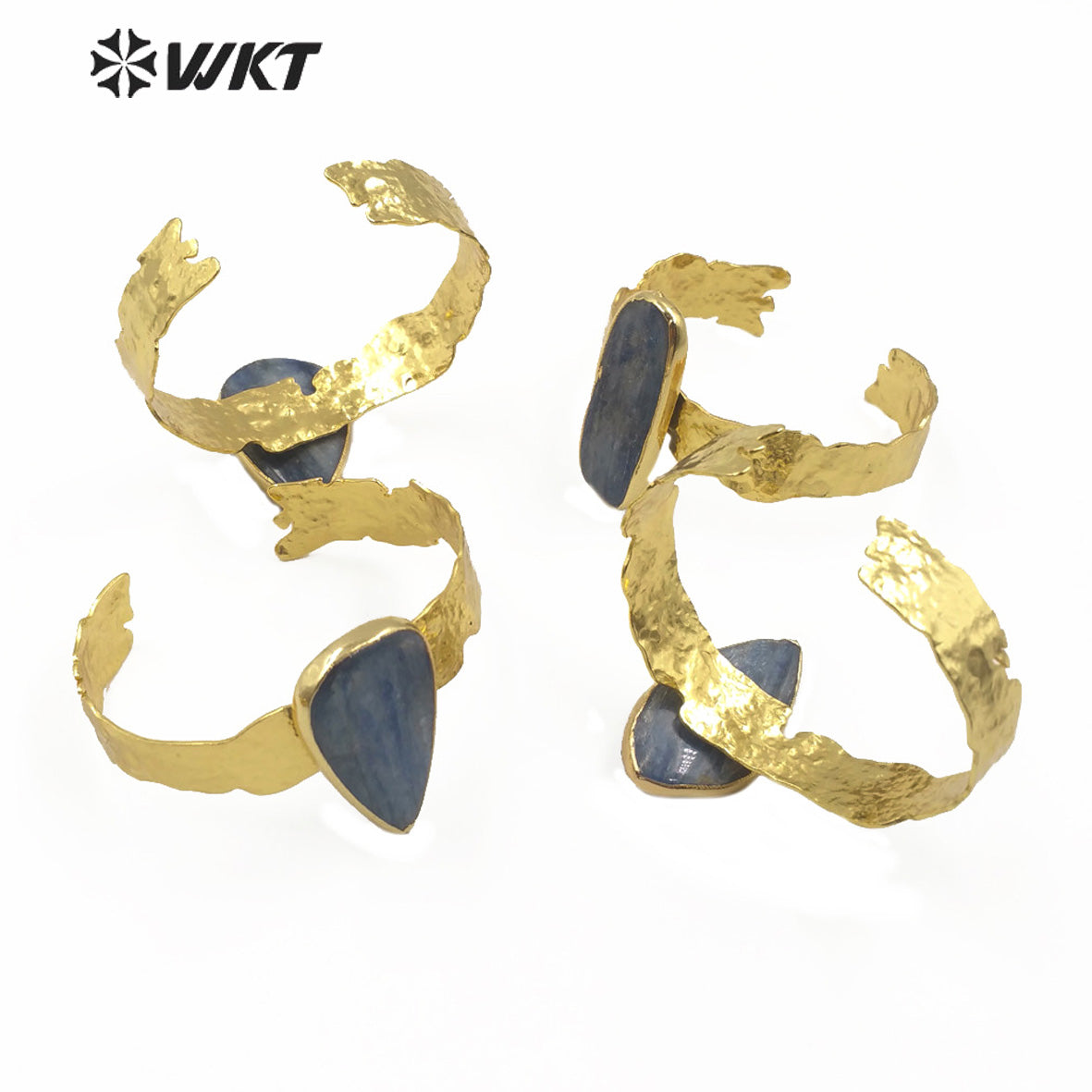 WT-B541 Classic Natural Blue Kyanite Bangle With Real Gold Plated Elegant Charm Jewelry Blue Kyanite Cuff Bangle