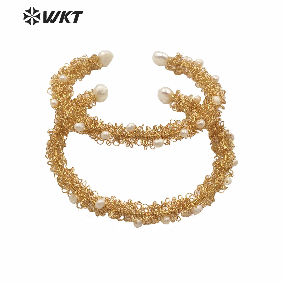 WT-MPB015 Charming Gorgeous Tiny Pearl Cluster Women Gold Bangle Fashion Adjustable Cuff Pearl Bangle Birthday Gift Bangle