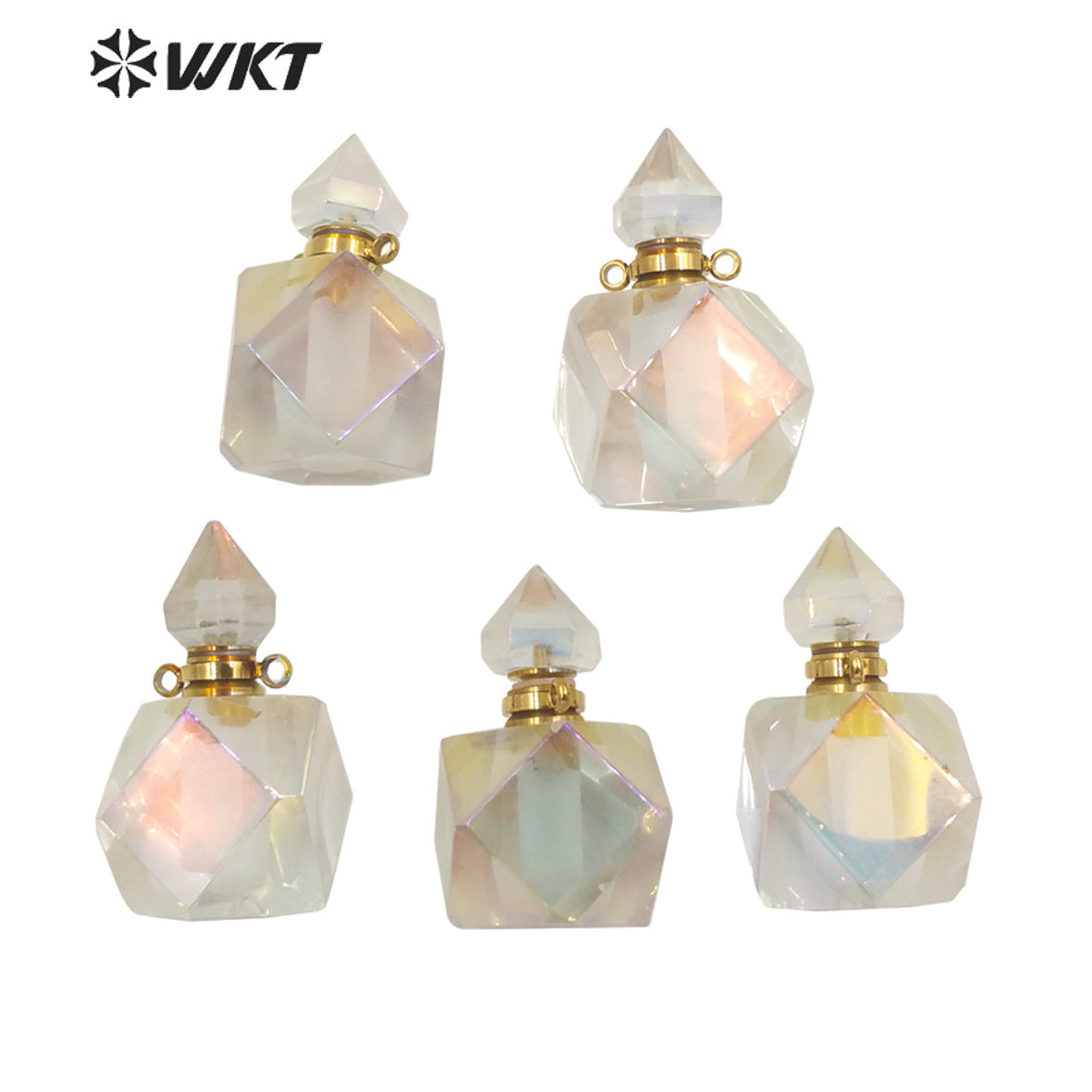 WT-P1696 WKT New Color Fashion Stainless Steel Jewelry Accessory Parts Natural Diamond Faceted Cut Aura Crystal Perfume Bottle
