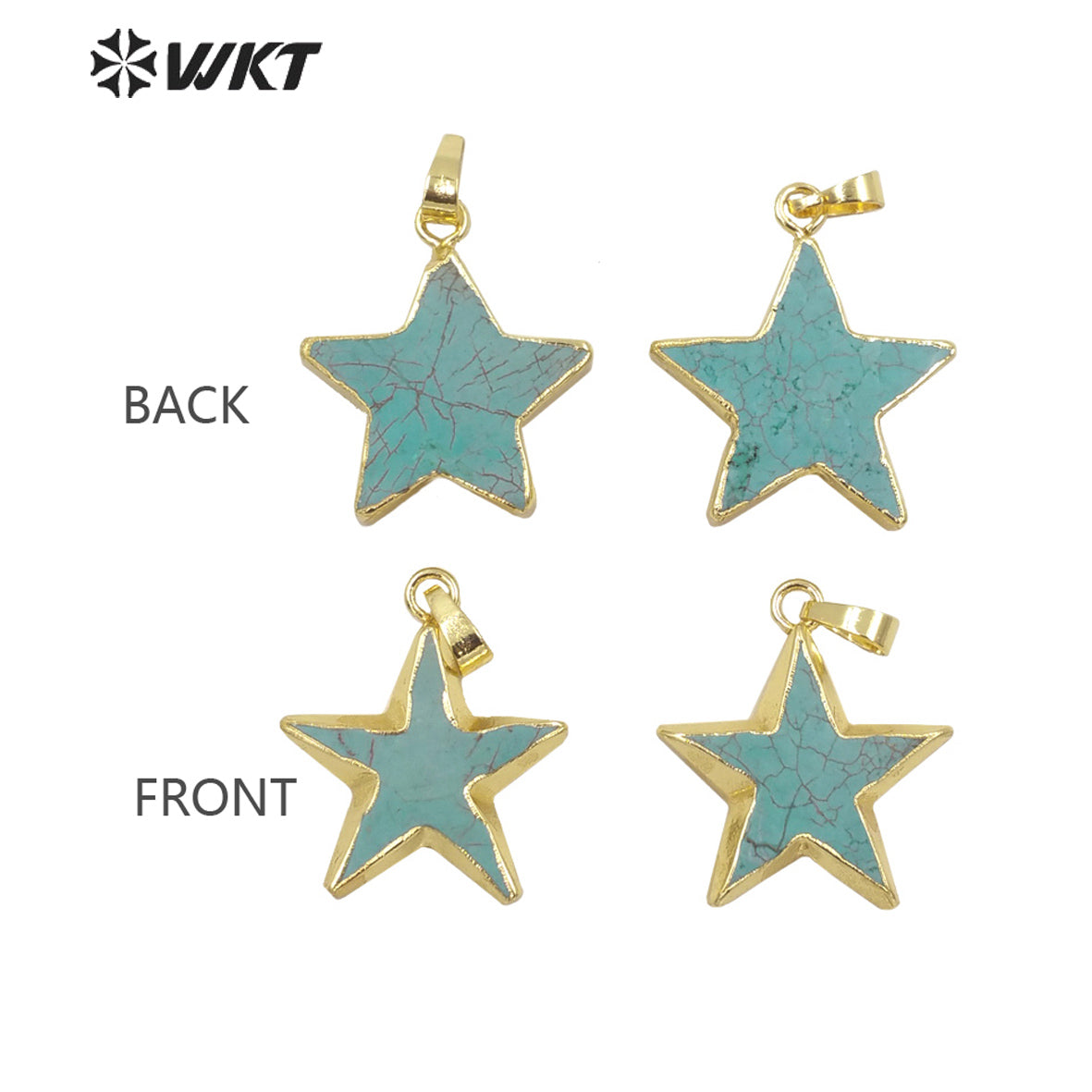 WT-P1718 Newest Fashion Popular Gold Trim Natural Turquoise Star Pendant Healing Series Hand Carved Stone Star Jewelry