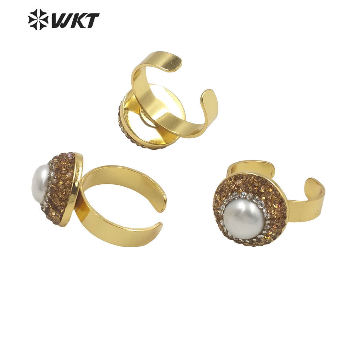 WT-MPR045 WKT Design Natural Pearl Bracelet Wide Bangle Two Large Pearl Gold Bangle Ladies Jewelry Gift Bangle Bracelet