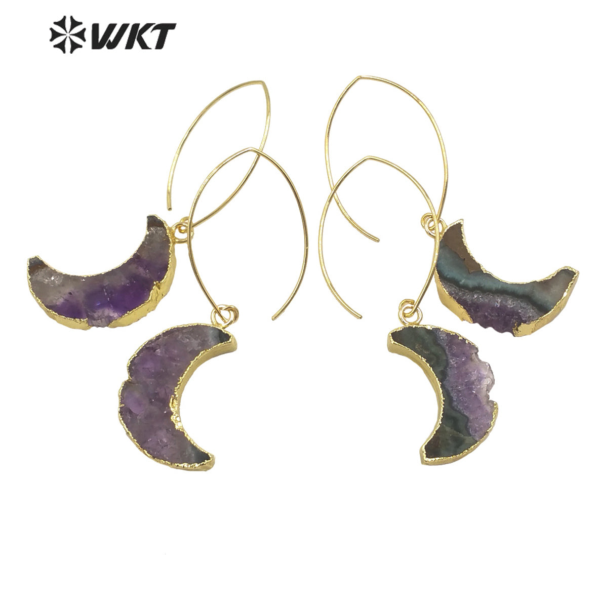 WT-E666 Crescent Shape Natural Stone Amethyst Earrings Women Jewelry 18k Gold Plated Earrings Stone Earring