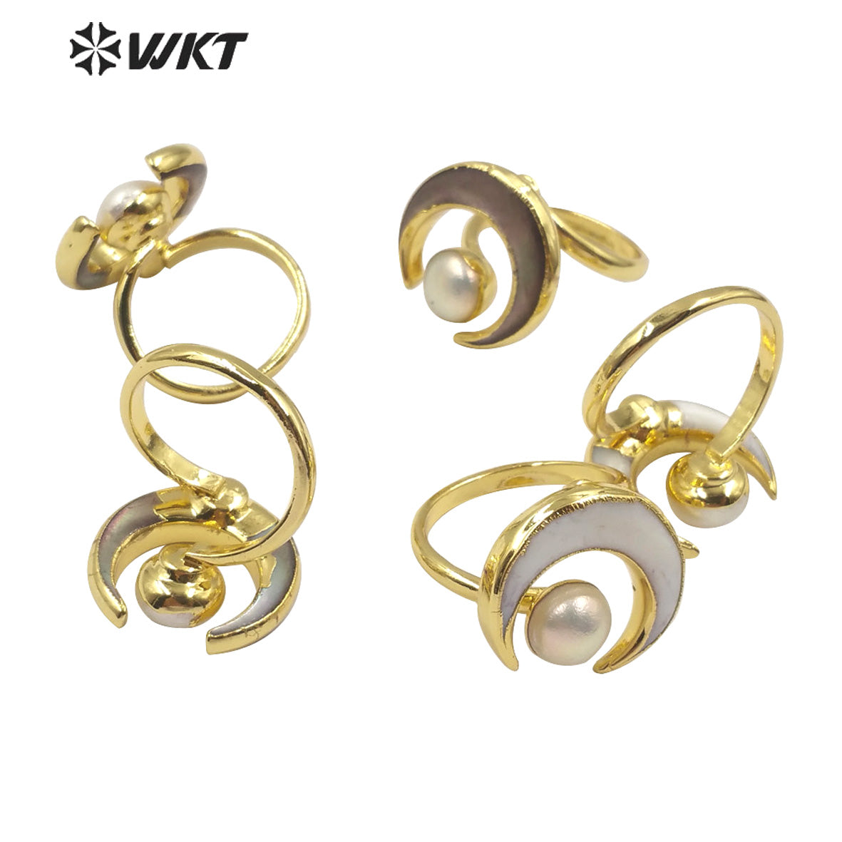 WT-R344 Unique Special Design Bohemian Crescent Shell Pearl Ring in 18k Gold Plated Women Fashion Pearl Ring