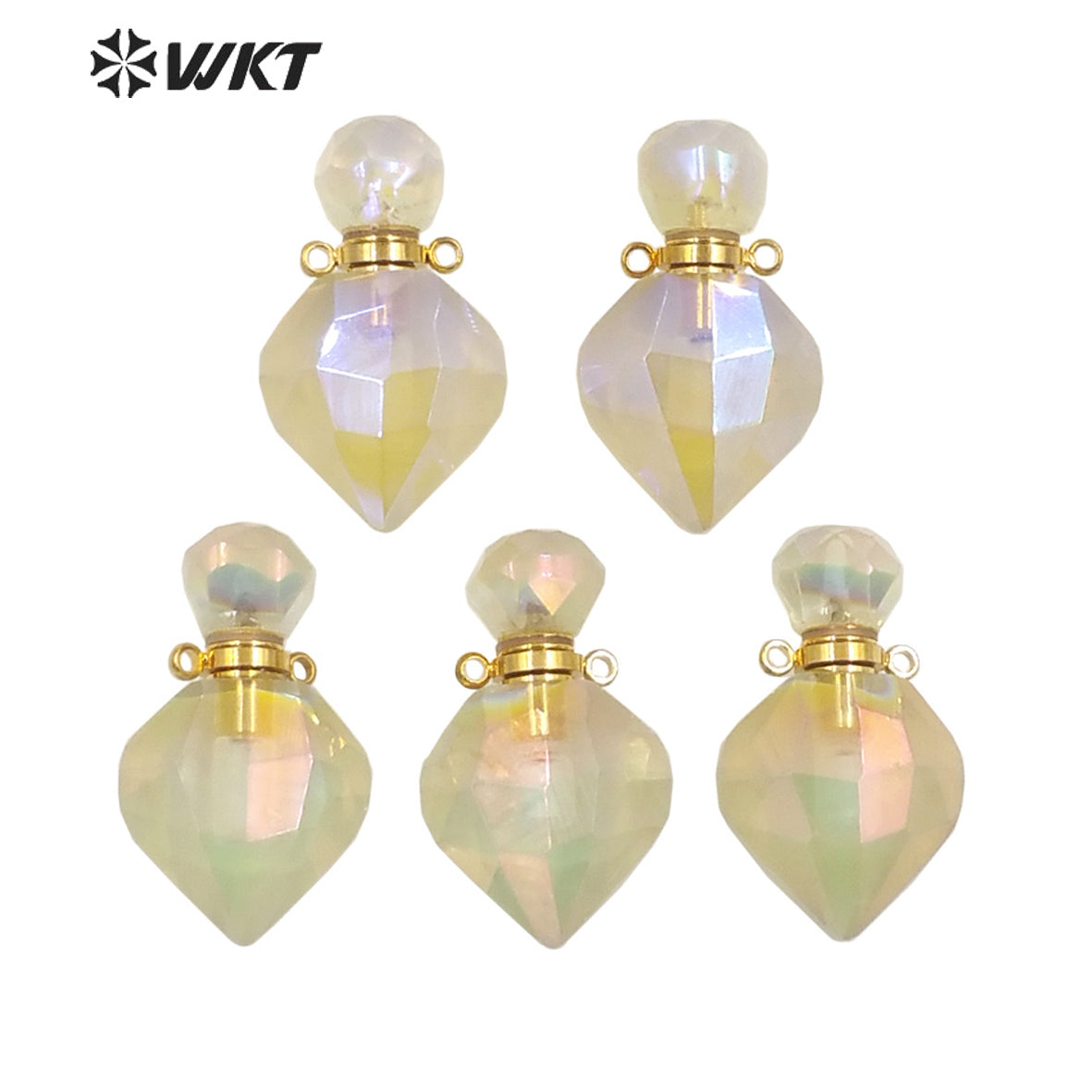 WT-P1713 Amazing Fashion Drop Yellow Citrine Quartz with Aura Coated Charming Lemon Quartz Stone Perfume Bottle Necklace Pendant