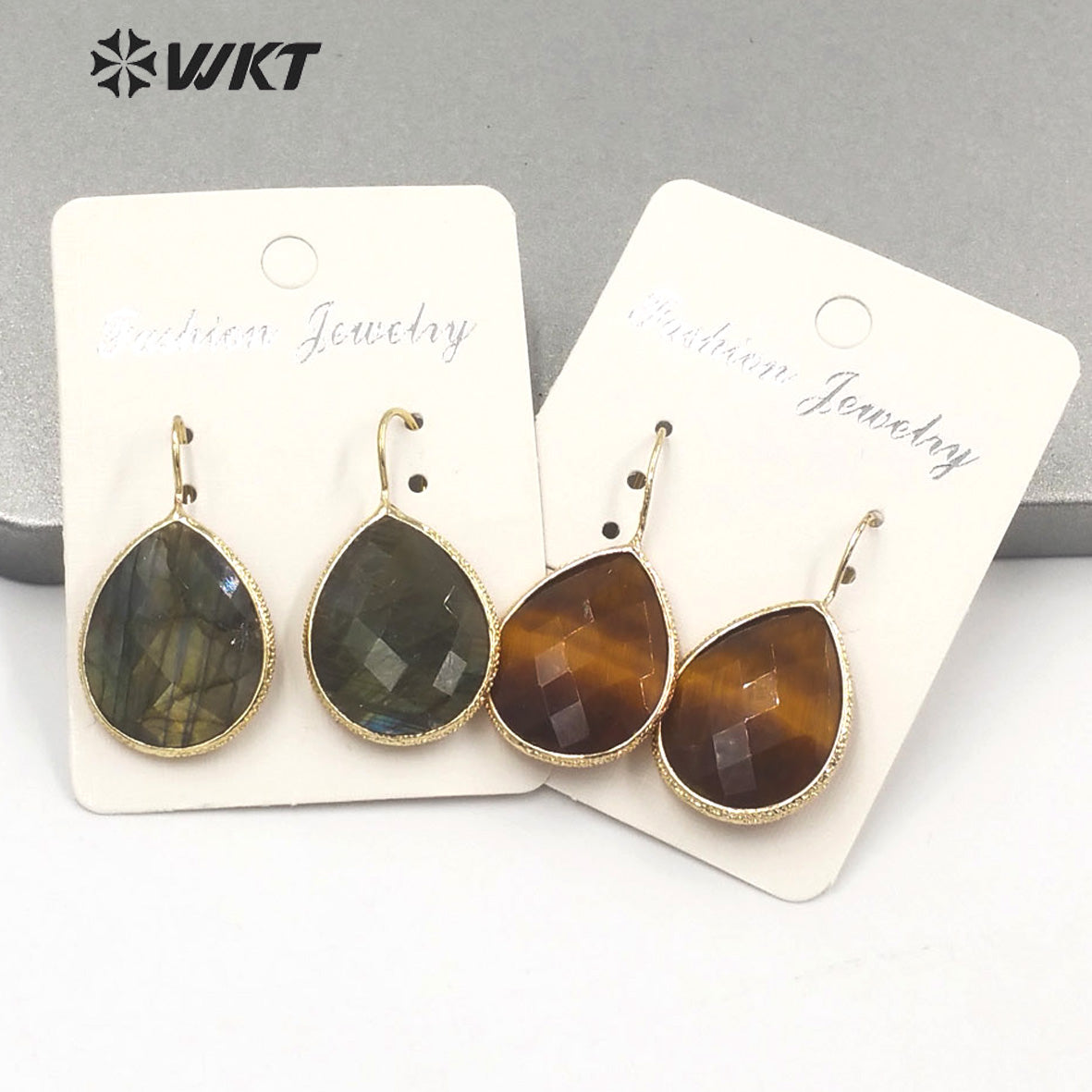 WT-E711 Amazing Newest Design Precious Natural Gemstone Waterdrop Earrings Fashion Gold Women Drop Hoop Earrings for Birthday