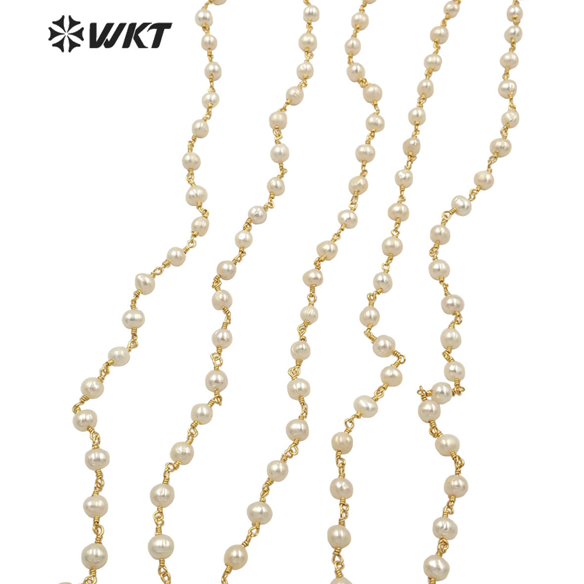 WT-RBC032 WKT Wholesale New Fashion Brass Color 5-6mm Freshwater Pearl Rosary Chain
