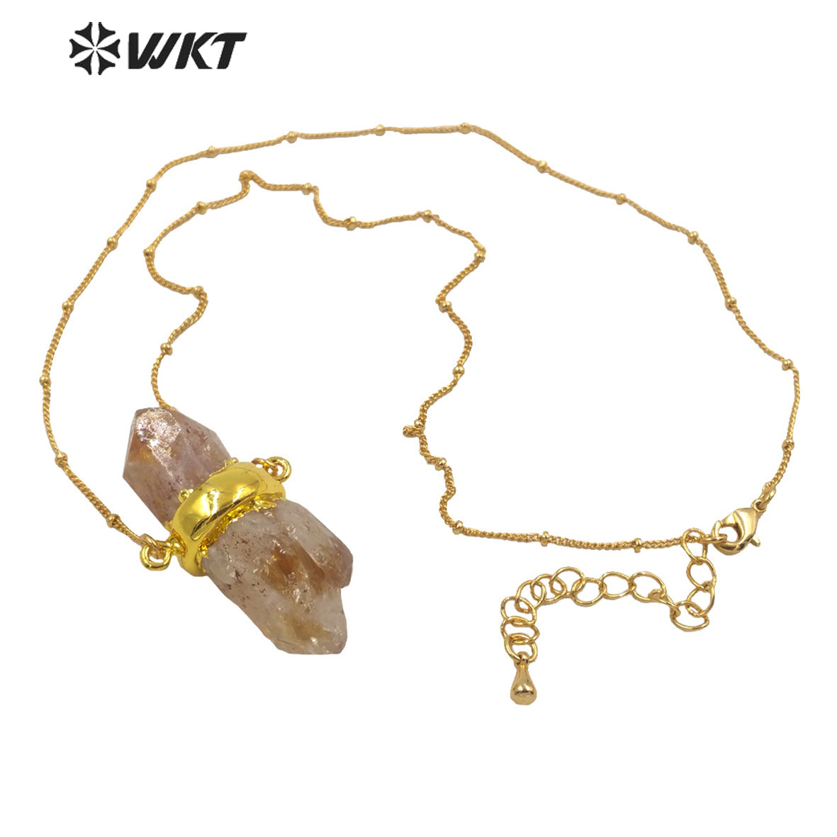 WT-N1290 Wholesale Healing Spirit Yellow Citrine Quartz Stone Necklace 18inch Long Stellite Beads Chain Citrine Pendant Necklace