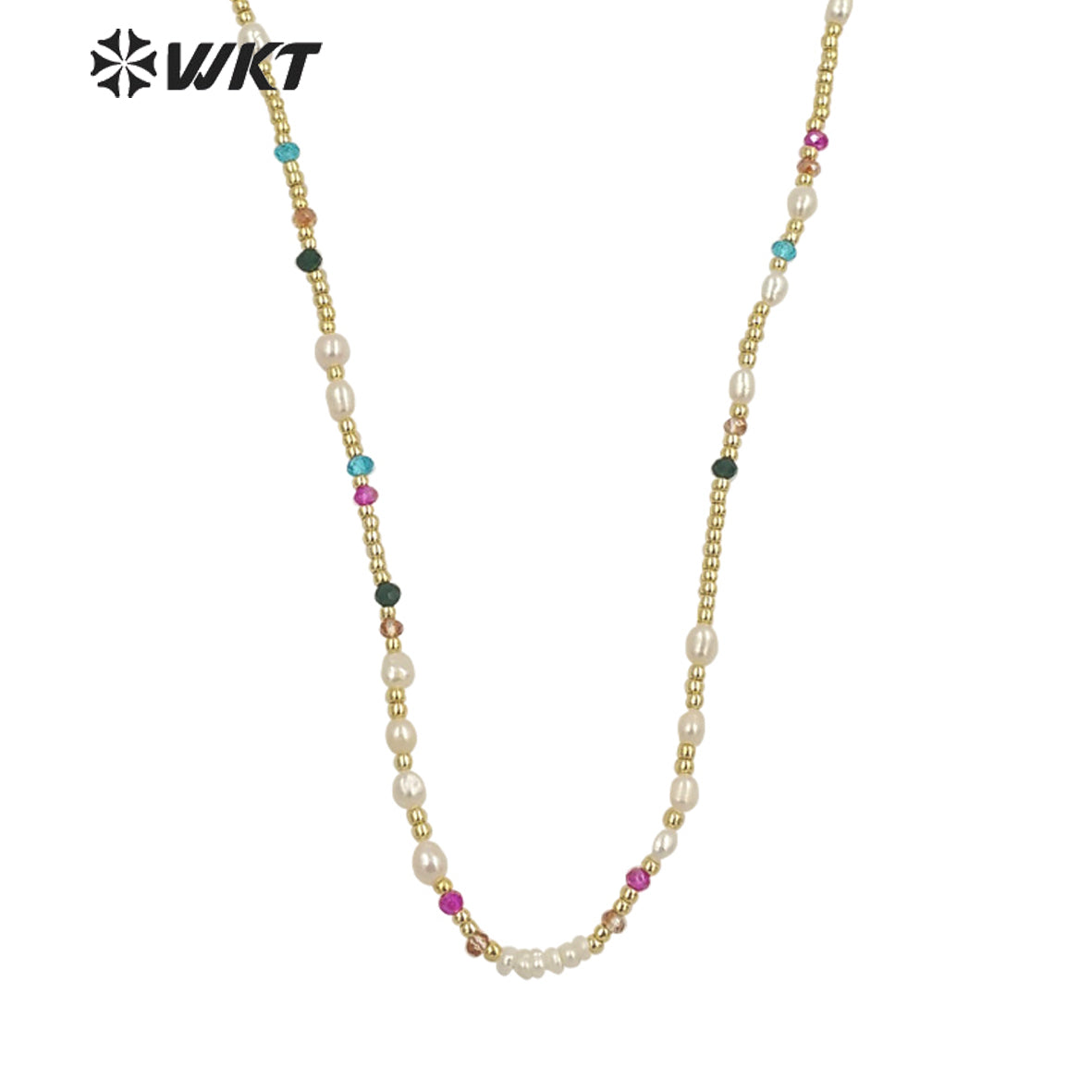 WT-JN222 INS HOT Trendy Colorful Tiny Stone Beads Necklace 16inch Elegant Lady Pearl Gold Beads Choker Necklace for Gift