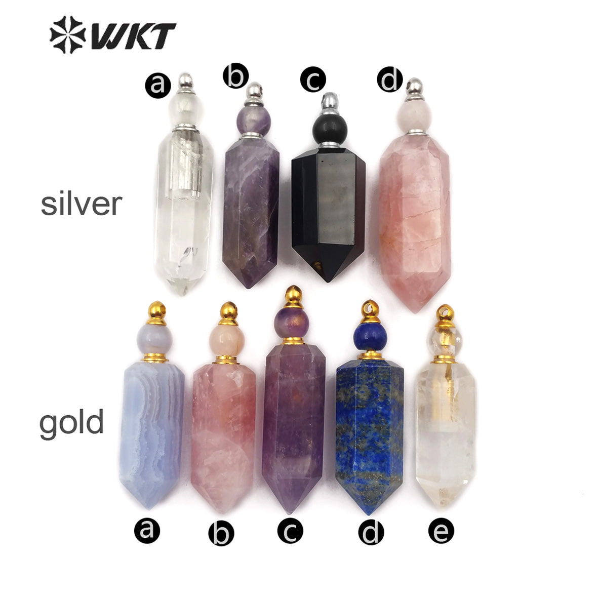 WT-P1463 Fashion Stone Perfume Bottle Pendant Natural Amethyst Lapis Rose Quartz Blue Agate Pendant Stainless Steel Accessory