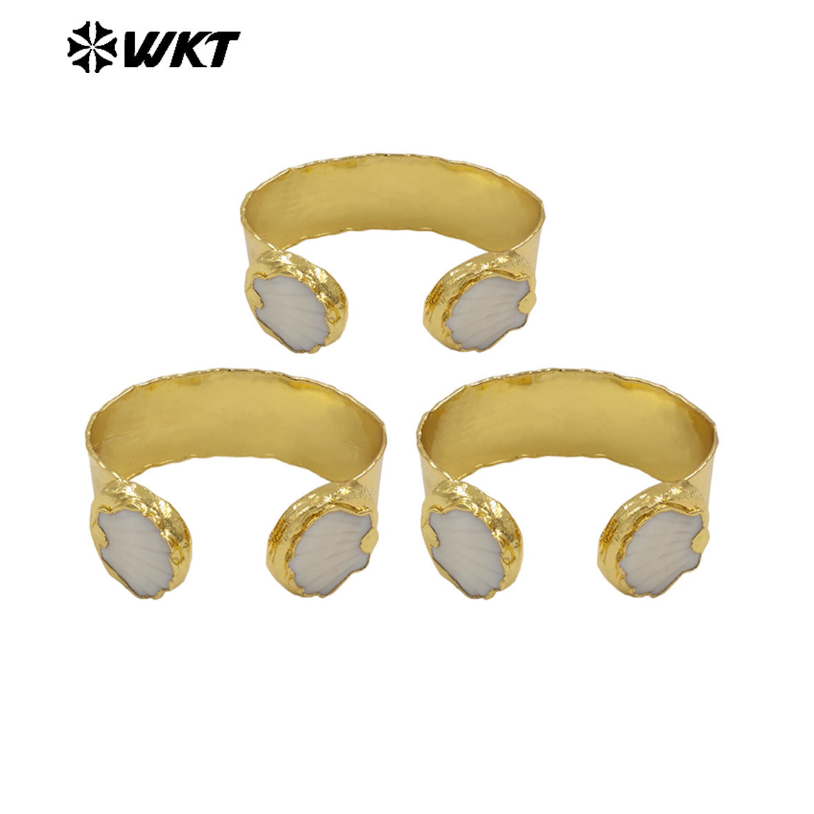 MPB130 Wholesale Amazing Hand Carved 18K Gold Plated Natural White Shell Adjustable Size Bangles For Women Fashion Jewelry Gift