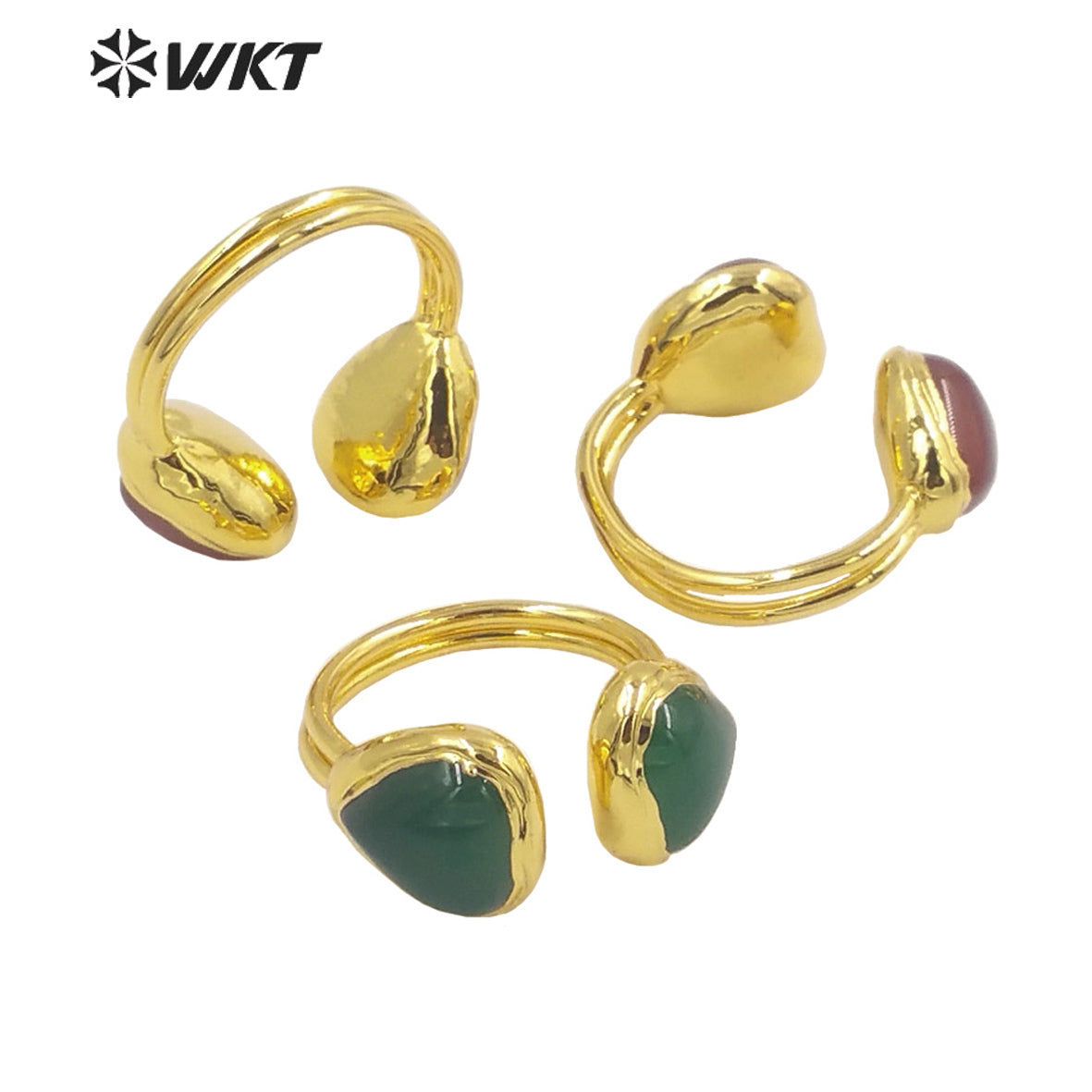WT-R430 Amazing Double Heart Stone Party Ring 18k Real Gold Plated Lovely Women Jade Stone Ring for Friend Gift