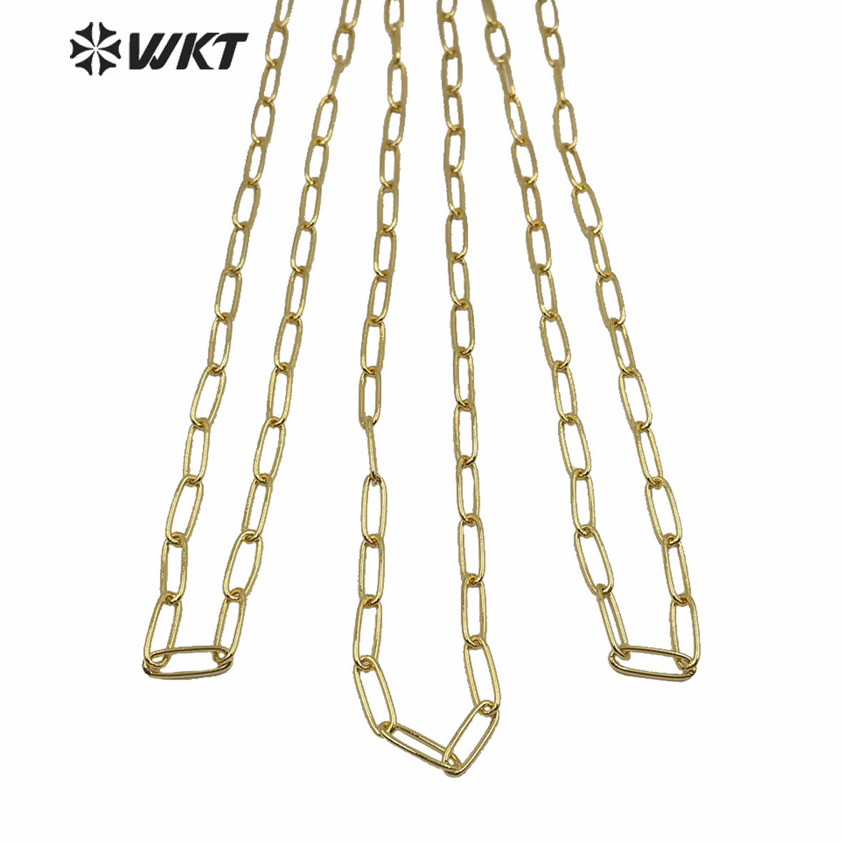 WT-N1224 HOT Populared 4x11mm 18k Real Gold Plated Brass Link Chain Necklace Fashion Jewelry Findings Chain Necklace