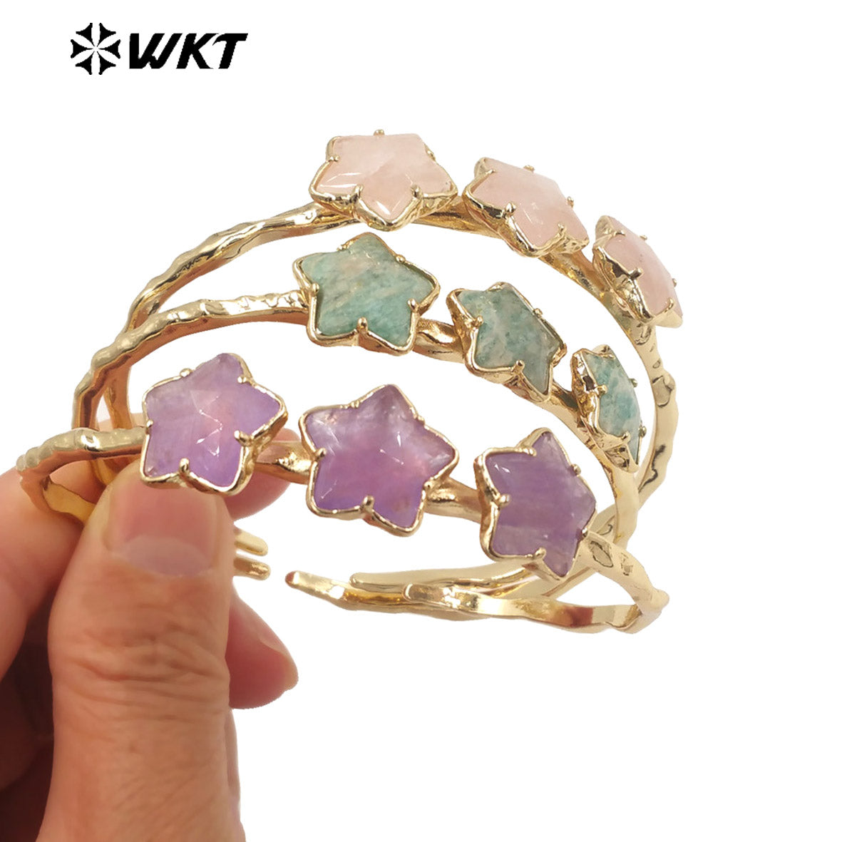 WT-B636 WKT Lovely Trendy Gift for Women Star C Shaped Lucky Bracelets C Shaped Natural Colorful Gemstone Opening Bracelets