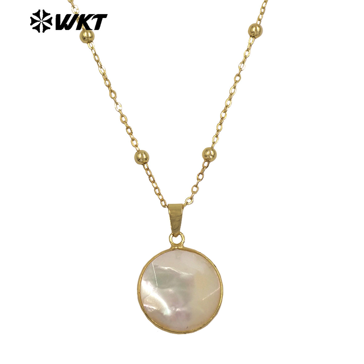 WT-JN348 Wholesale Gold Plated Tiny Beads Chain With Natural Shell Round Facets Pendant Necklace For Everyday Style Matching