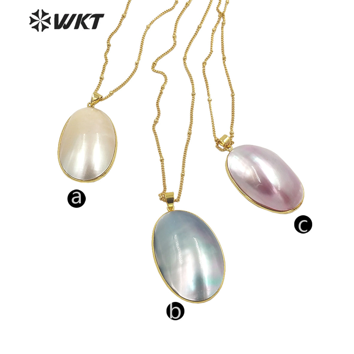 WT-JN229 Newest Summer Design High Polish Brightly Flash Natural MOP Necklace Women Oval Mabe Jewelry Pendant Necklace