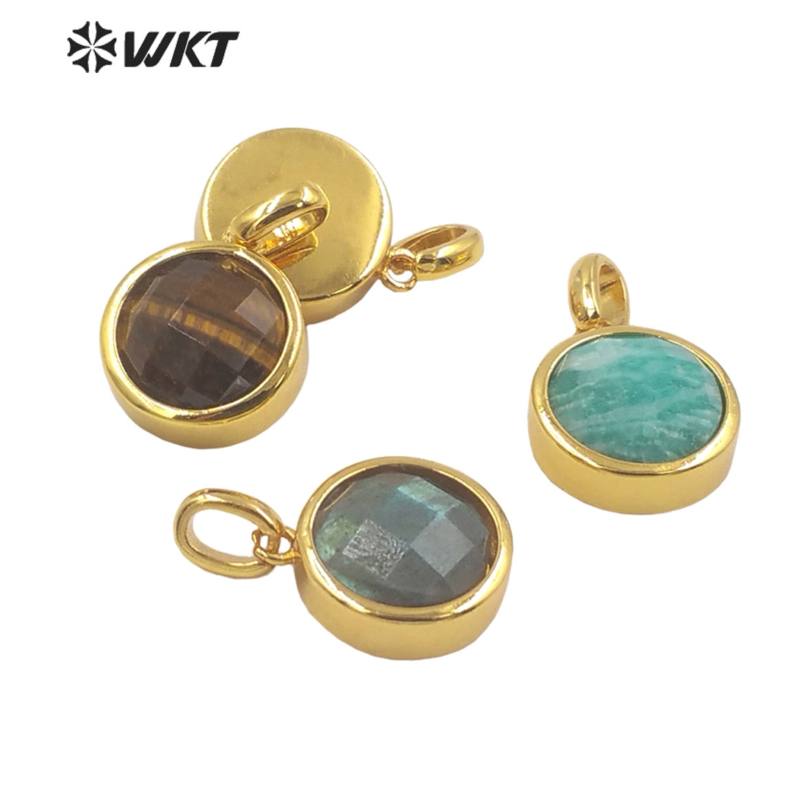 WT-P1838 Delicate Gold Bezel Tiny Round Faceted Stone Charms Pendant for Jewelry Necklace Europe Popular Pendant Design