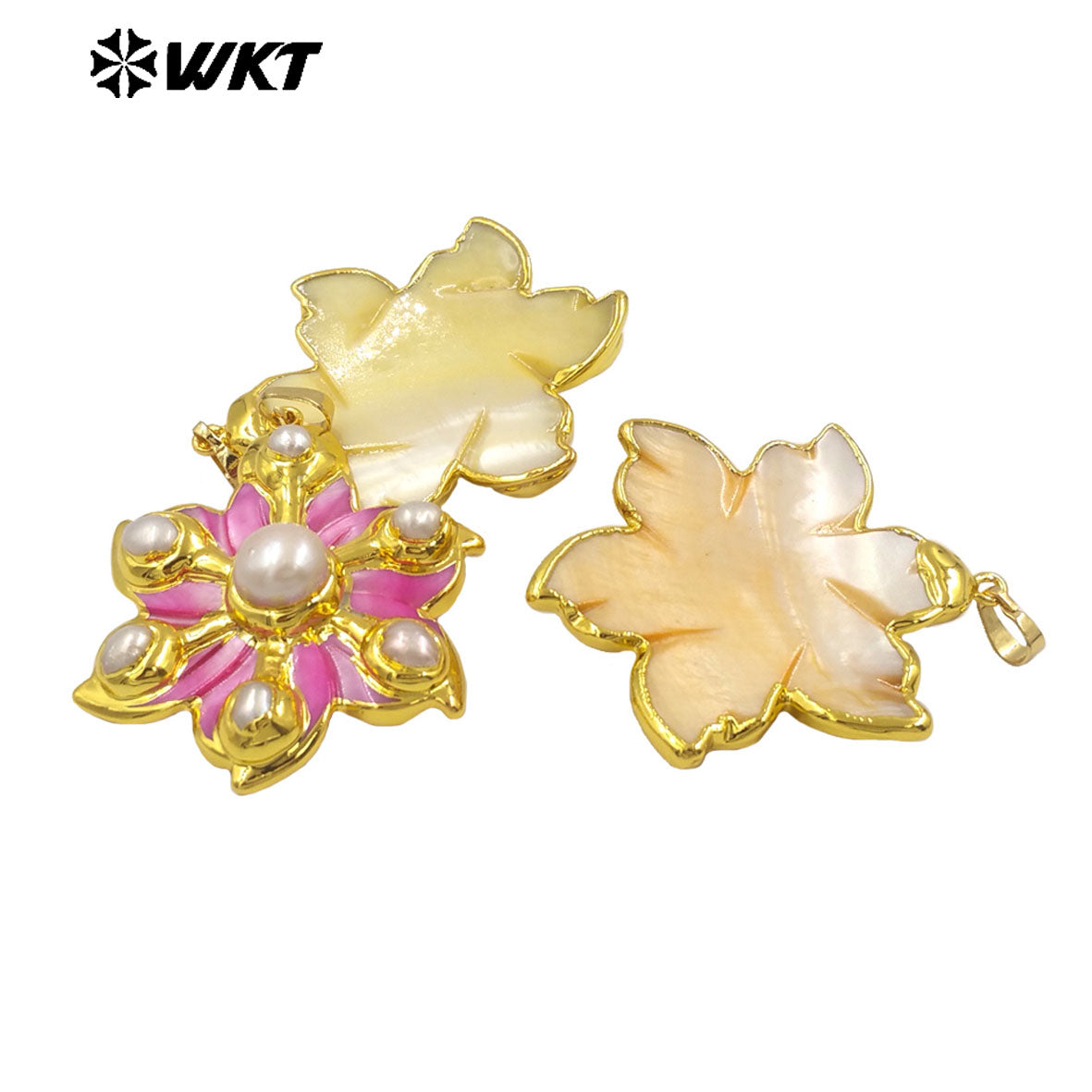 WT-JN294 the New Romantic 18K Gold Plated Natural Shell Six Pearl Flower Shaped Necklace for Lovely Woman As Birthday Gift