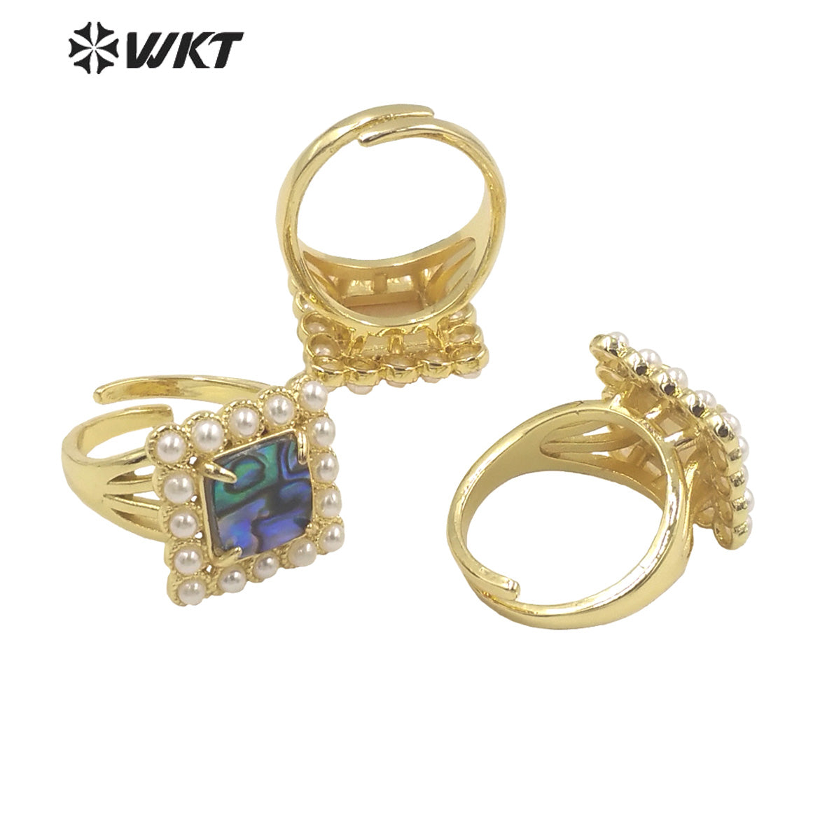WT-MPR078 Vintage Bohemian Office Style Natural Square Shell With Artificial Pearl Women Ring for Gift