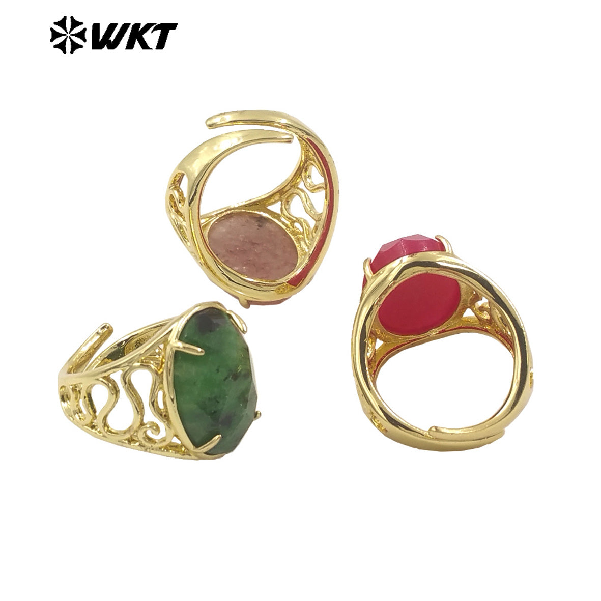 WT-R527 WKT New Design Natural Oval Faceted Gemstone With Clawing Setting Sun Stone Women Cocktail Ring
