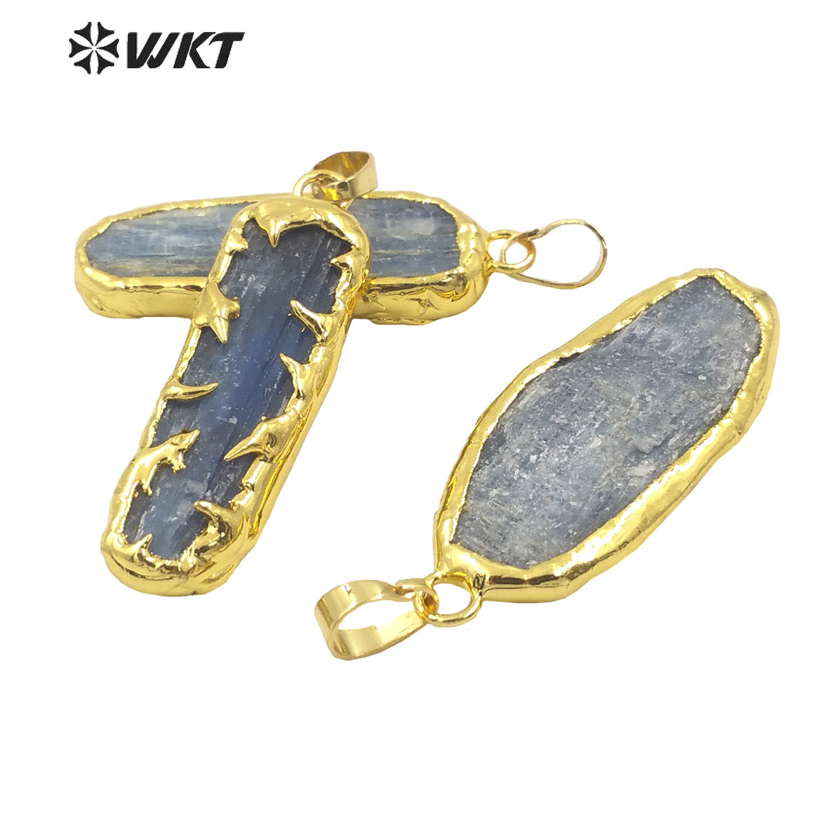 WT-N1468 Bohemian Vintage Style Women 18k Gold Plated Handmade Raw Stone Blue Kyanite Neckklace