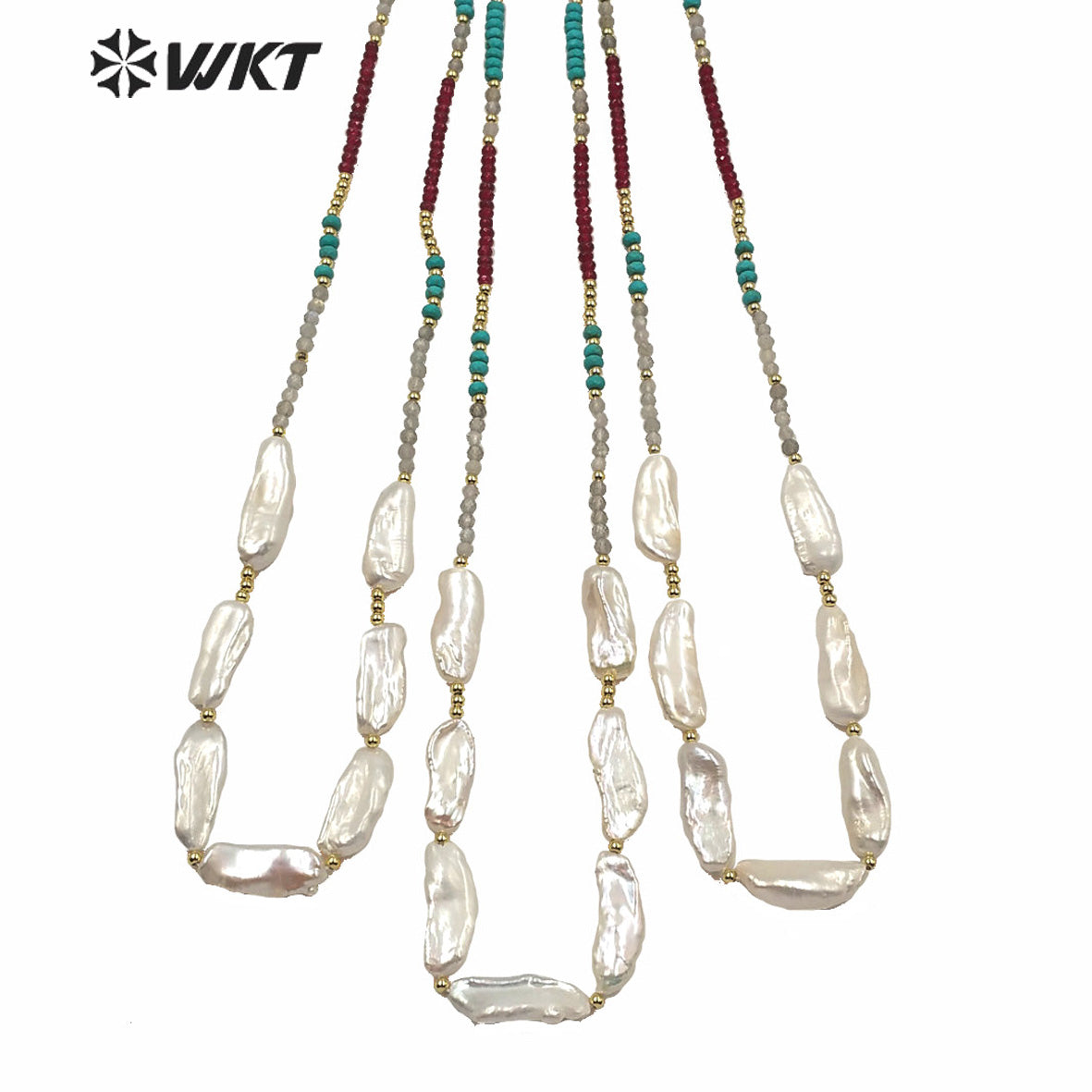 WT-JN124 WKT Exclusive Design Hand Make Strand Casual Necklace Women 24 Inch Long Faceted Beads Baroque Pearl Necklace