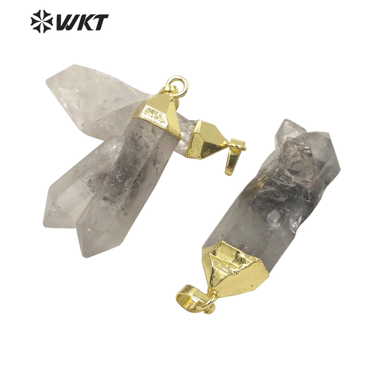 WT-P1703 Amazing Healing Natural Raw Crystal Quartz Point Pendant Gold Plated Spirit Quartz Crystal Stone Jewelry Pendant