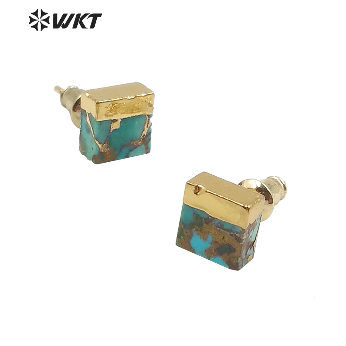 WT-E601 New Natural Turquoise Studs Earring Gold Electroplated Women Fashion Charm Jewelry 7mm Tiny Turquoise Studs
