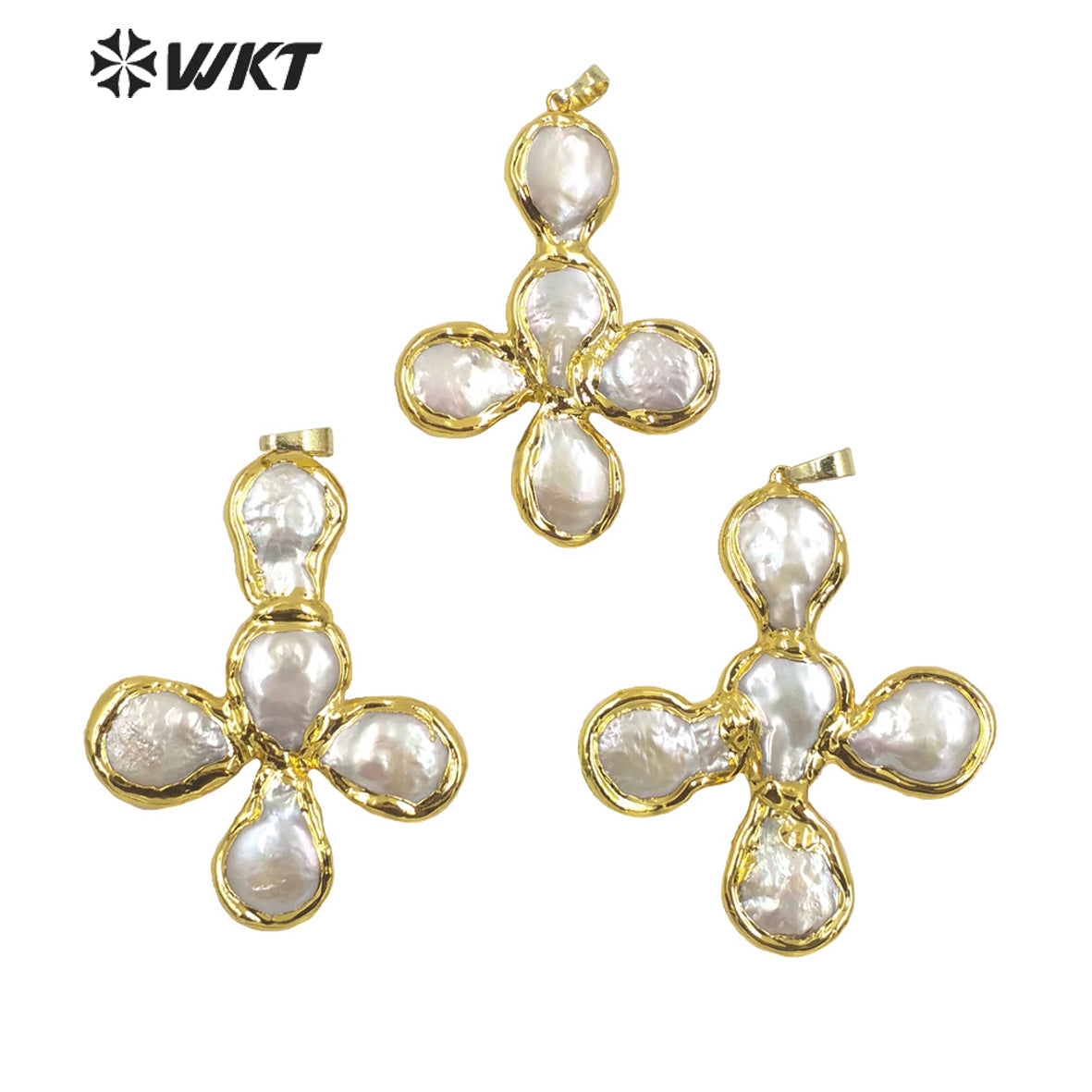WT-JP273 Wholesale Fashion Gold Electroplated Natural Freshwater Pearl Pendant Women Irregular Pearl Cross Shape Pendants