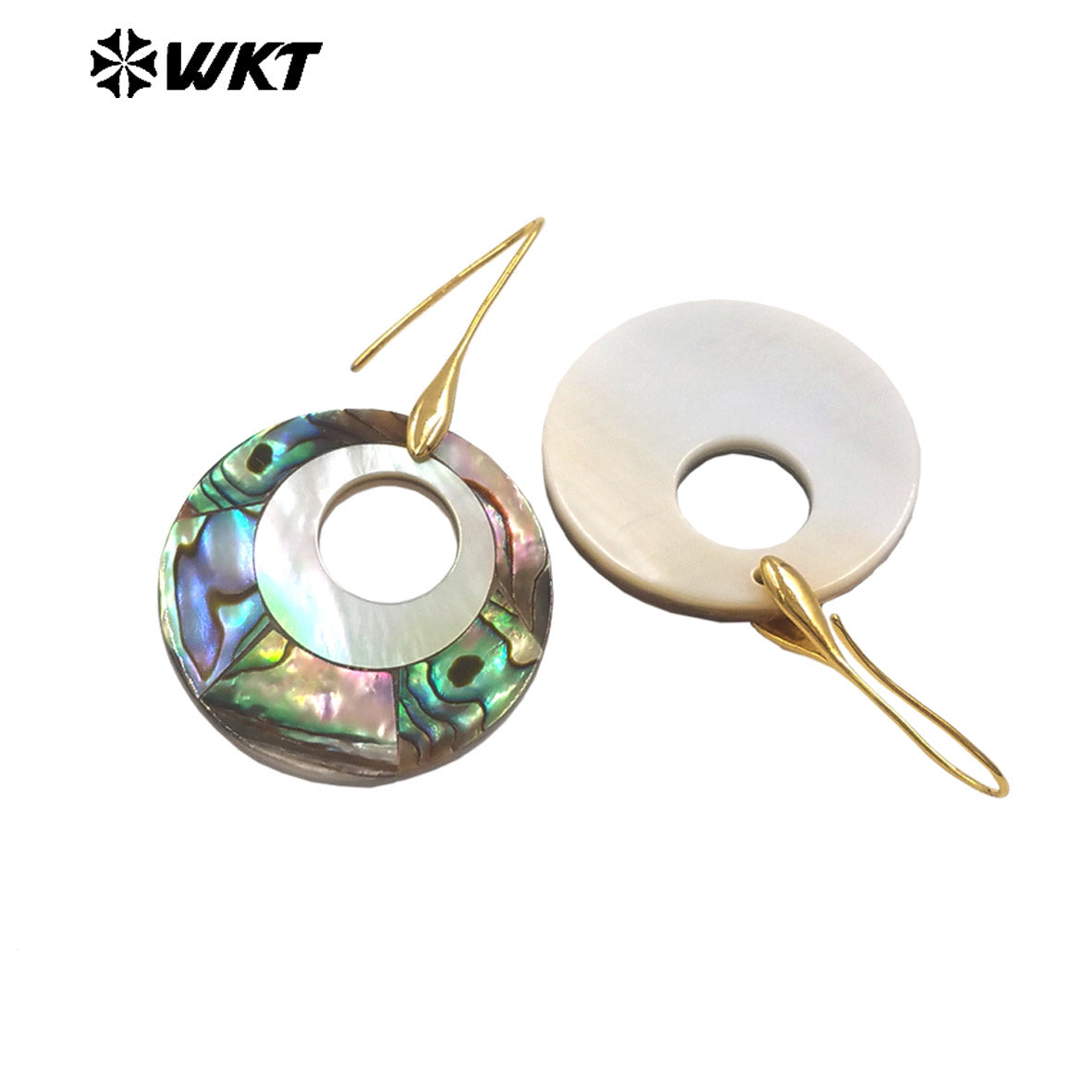 WT-MPE163 Wholesale Boutique Natural Abalone Shell With Round Hole Gold Color Earrings For Women Casual Style Matching