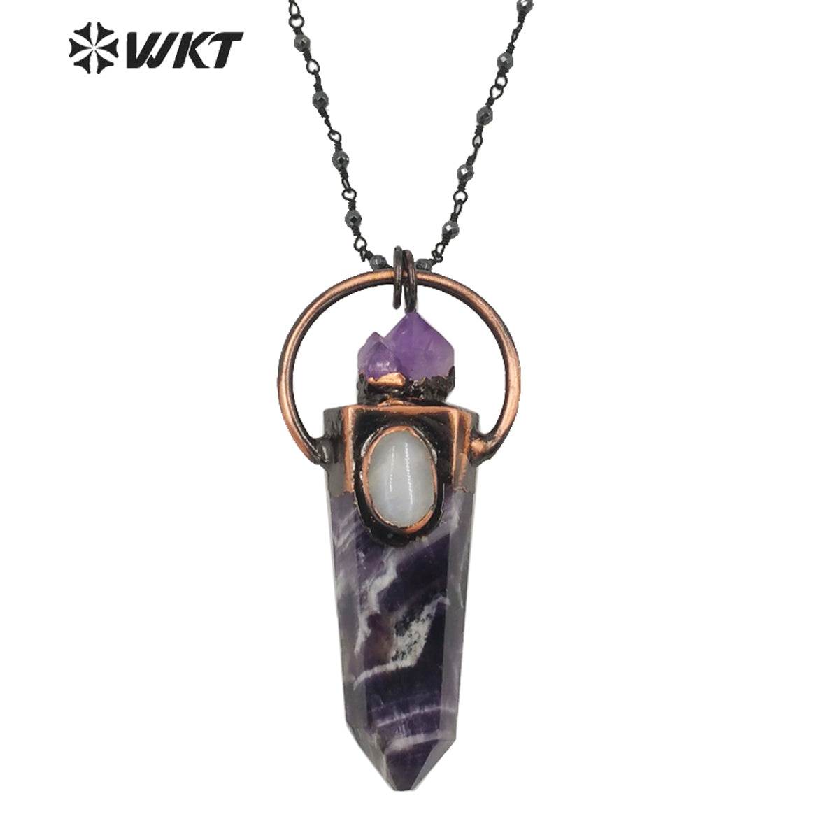 WT-N1264 WOMEN Antique Copper Plated Natural Amethyst Stone Necklace Fashion Energy Stone Point Amethyst Lucky Necklace