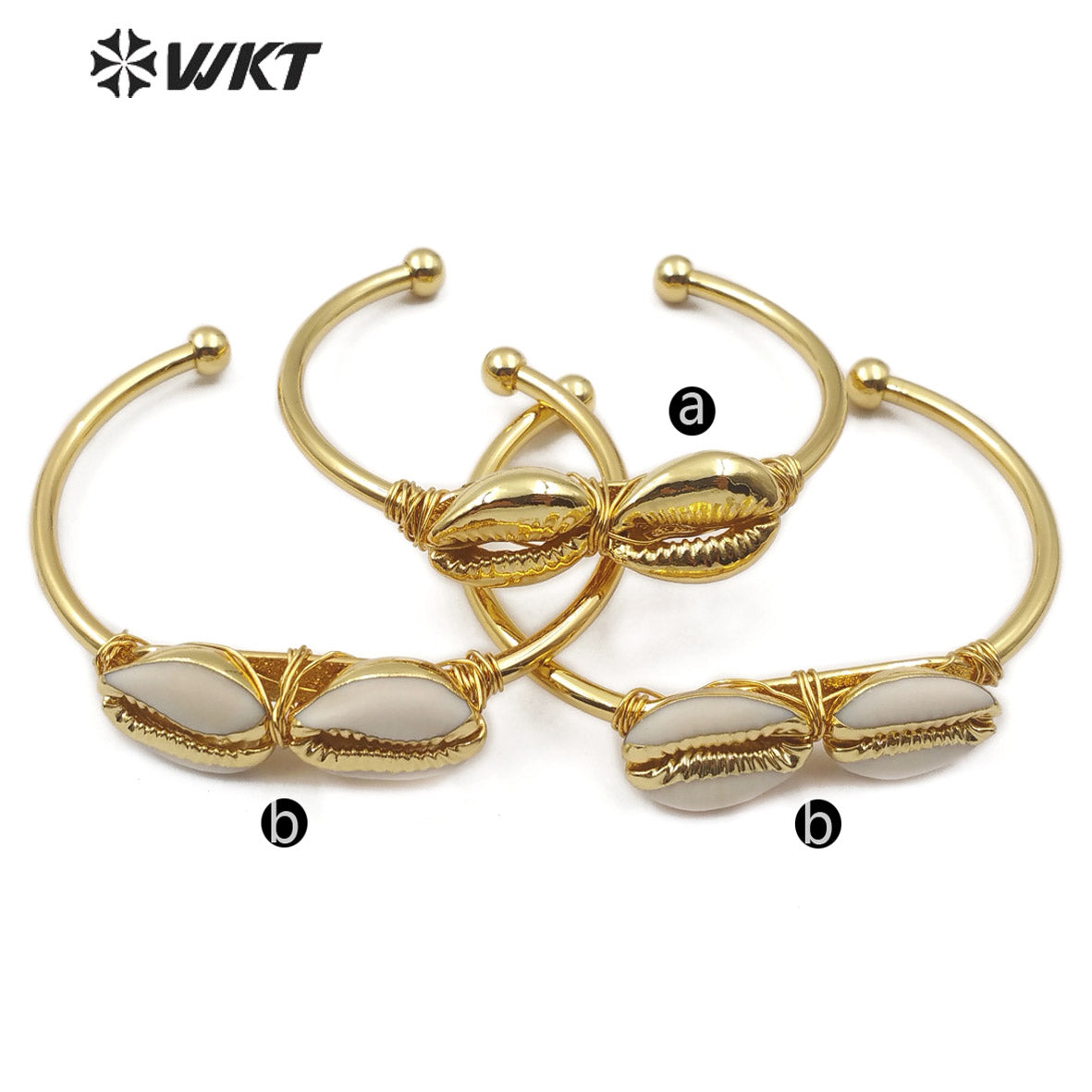 WT-B487 Wholesale Natural Cowrie Bangle Gold Plated Trim Fashion Jewelry Two Styles Can Choose Charm Bangle