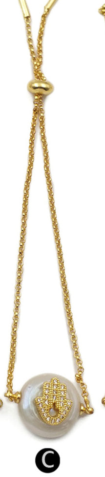 WT-MB111 Wholesale Pearl Gold Bracelet Pearl With CZ Stone Pave Eye Pattern and Hand Pattern Fashion Charm Bracelet