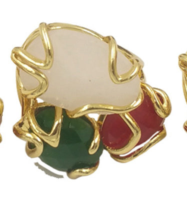 WT-R417 WKT NEW Design Gorgeous Triple Natural Gemstone Claw Setting Stone Ring Women Adjustable Precious Colorful Gold Ring