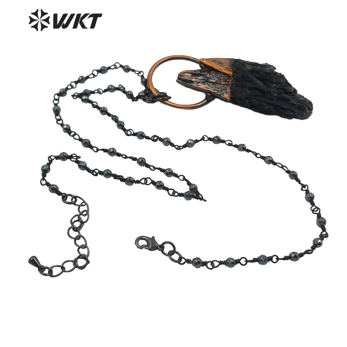 WT-N1215 Natural Black Tourmaline Necklace in Antique Copper Electroplated Popular Lady Jewelry Black Tourmaline Necklace