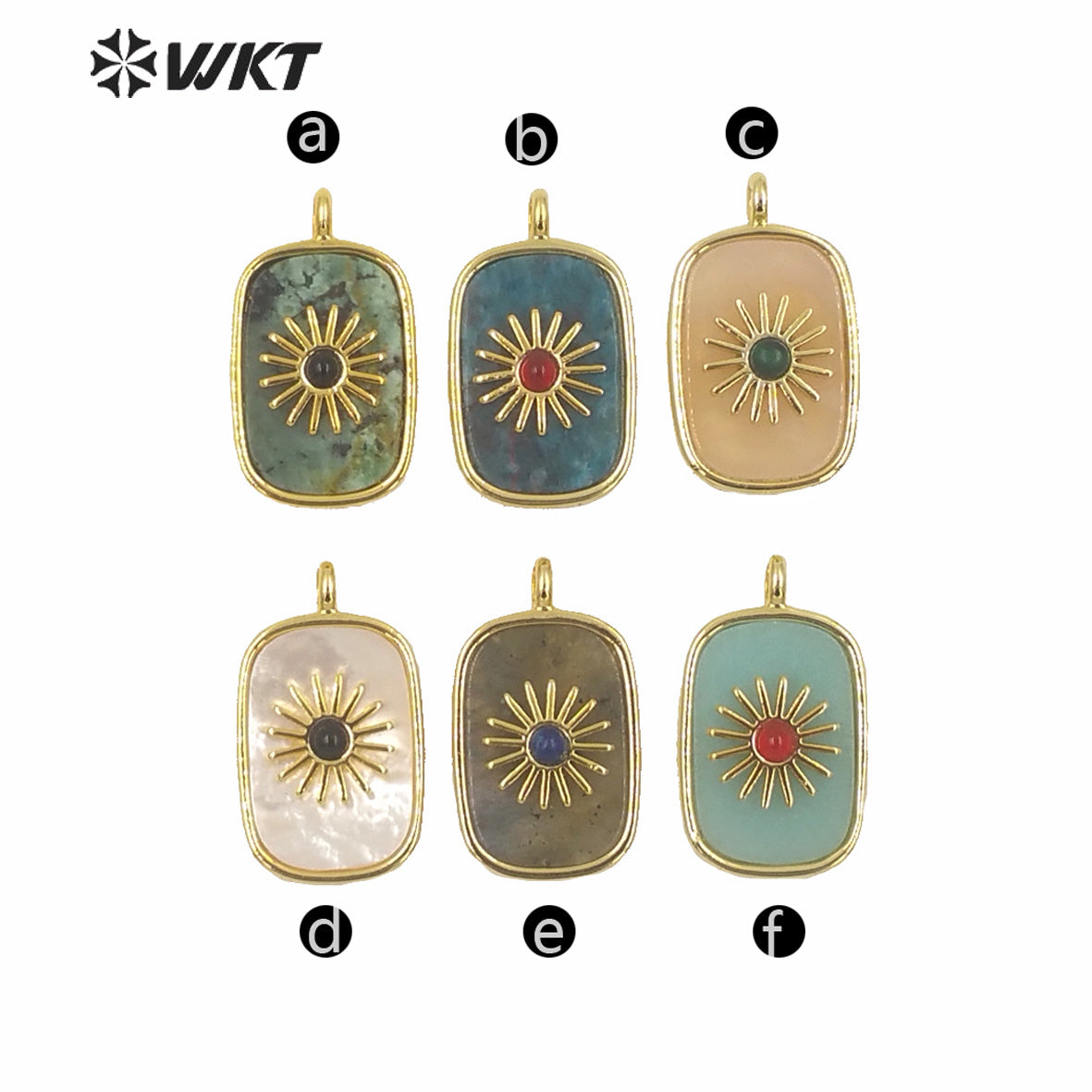 WT-P1590 Amazing Gold Electroplated Bezel Natural Stone Setting square Pendant Fashion Women Themed Charm Stone Pendants