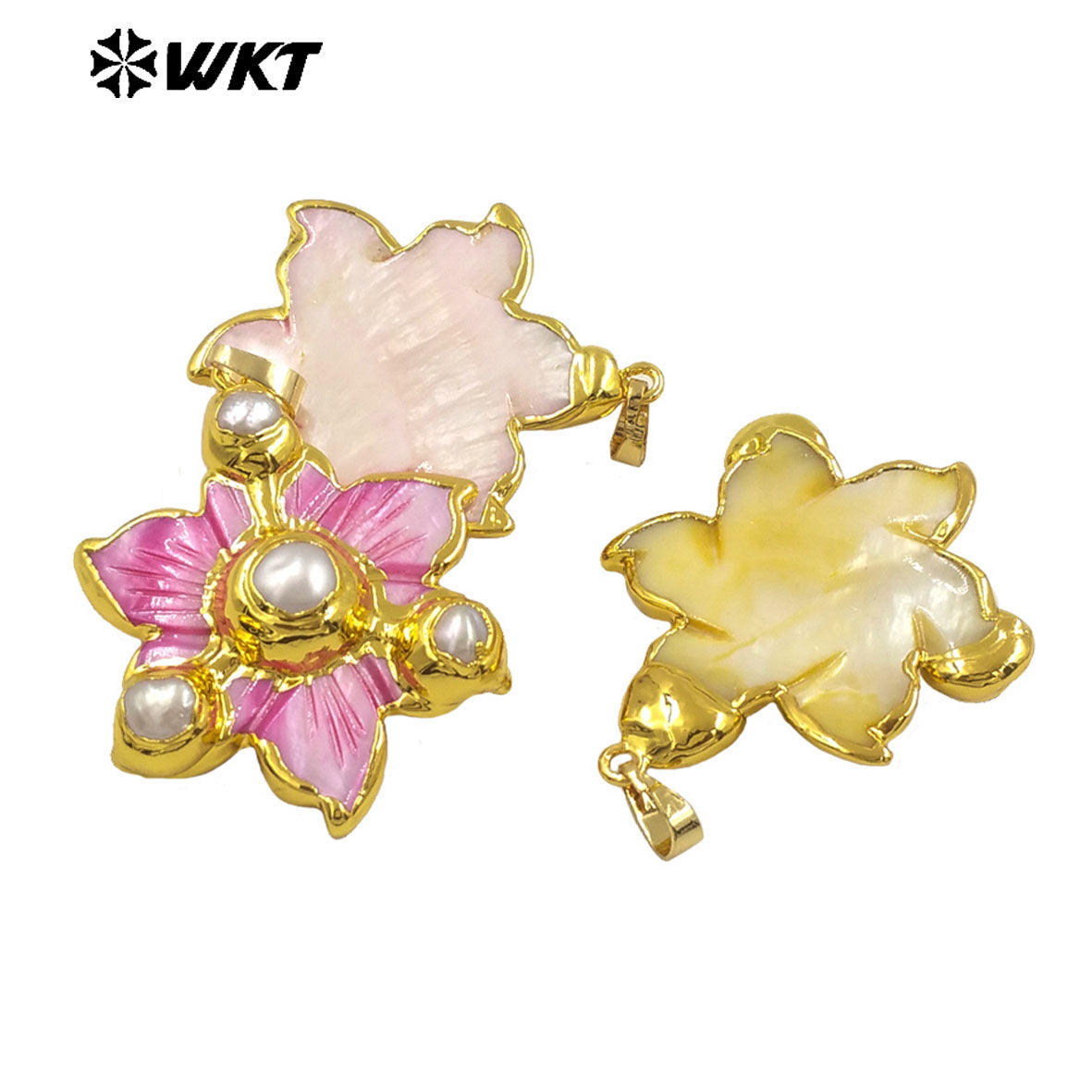 WT-JP388 Wholesale Hot Sale18K Gold Plated Shells and Pearl Flowers Shaped Pendant Delicate Jewelry for Women As Birthday Gifts
