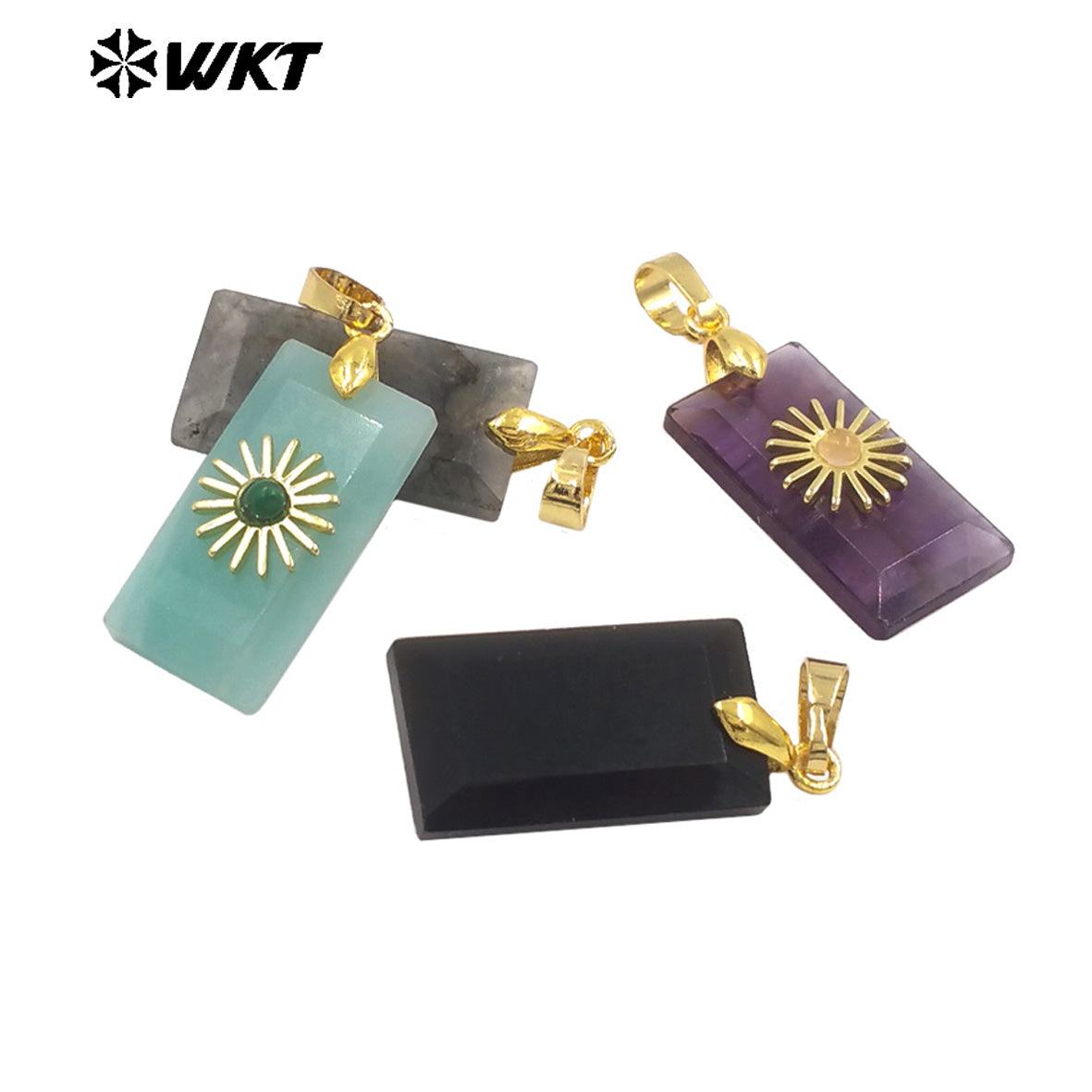 WT-P2011 Fashion Popular Natural Gemstones Gold Plated Set In Little Rectangle Stone Pendant For Necklace Handmade Charms