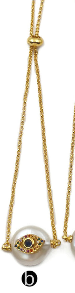 WT-MB111 Wholesale Pearl Gold Bracelet Pearl With CZ Stone Pave Eye Pattern and Hand Pattern Fashion Charm Bracelet