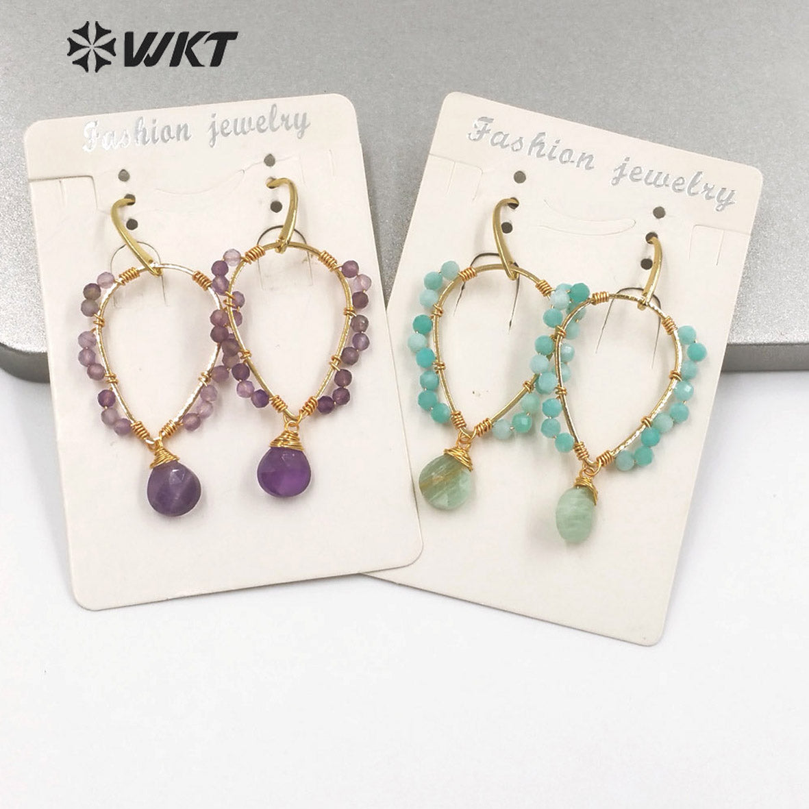 WT-E693 Amazing Wire Wrapped Natural Gemstone Drop Charming Earrings Unique Handmade Tiny Beads Earrings for Friend Gift