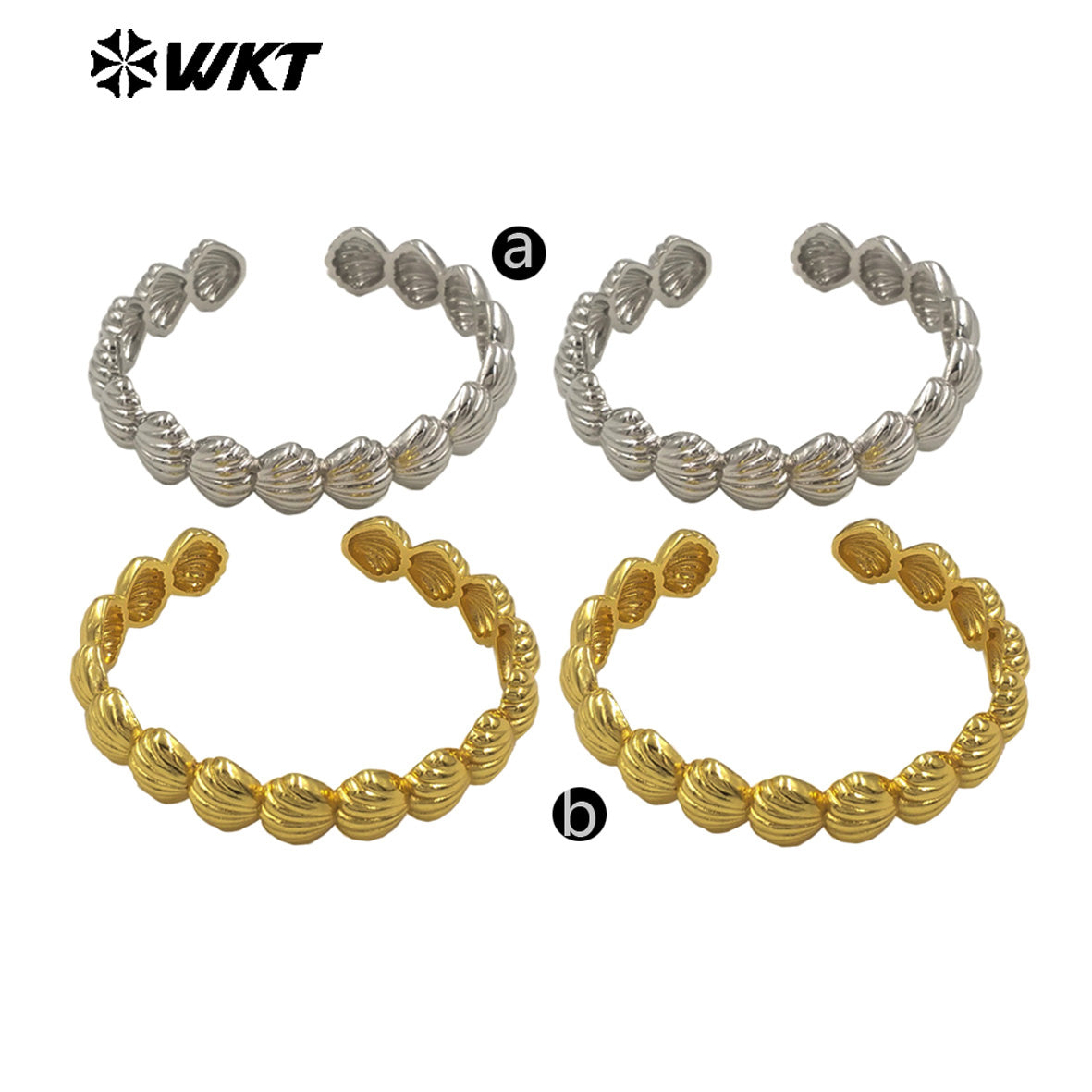WT-JF355 Newest Shell Shape Cuff Bangle With Gold Silver Plated Metal Yellow Brass For Women Daily Jewelry Resist Tarnishable