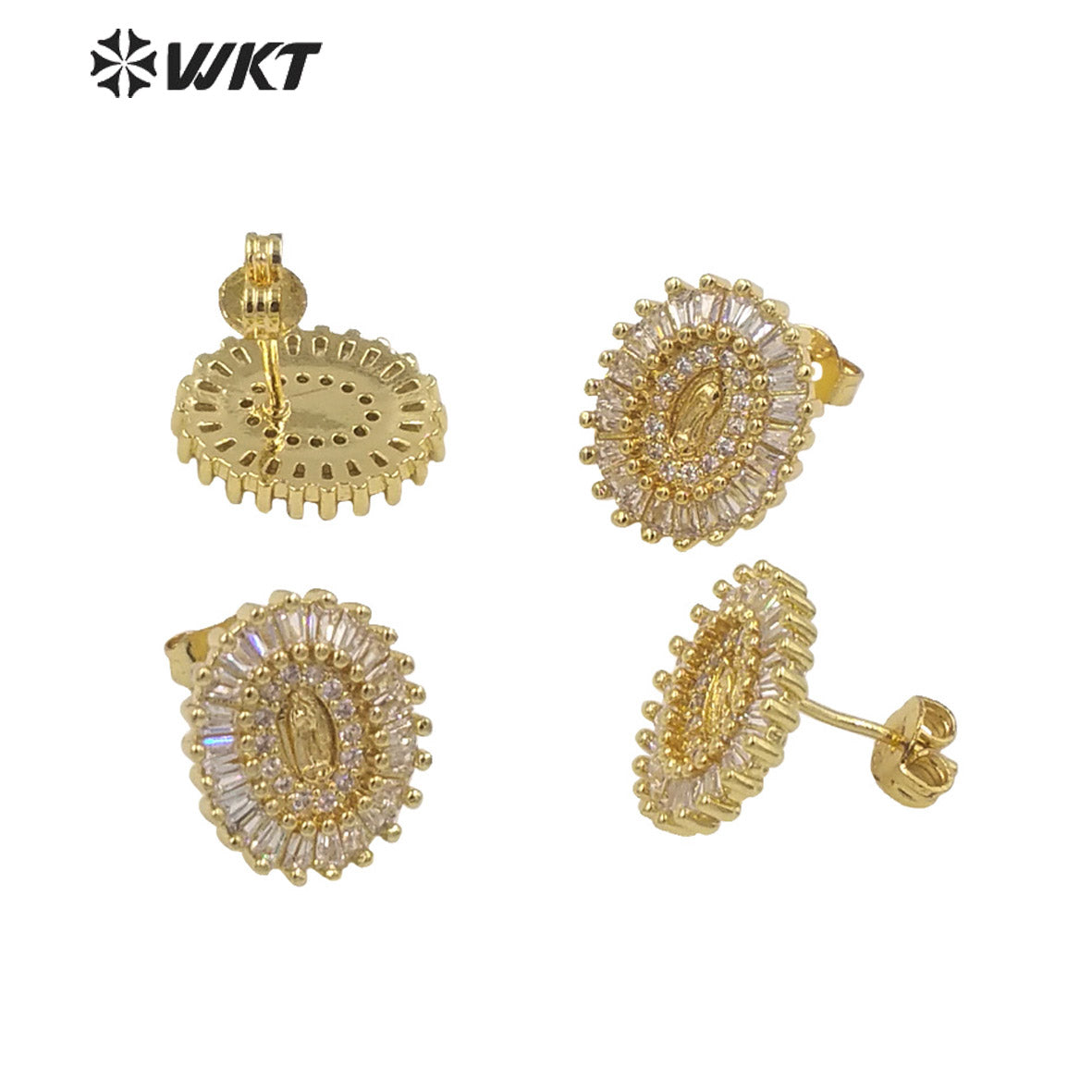 WT-ME099 Wholesale Newest Vintage Style Cubic Zircon Fashion Light Luxury Natural Shell With Enamel Micro Paved Earrings Studs