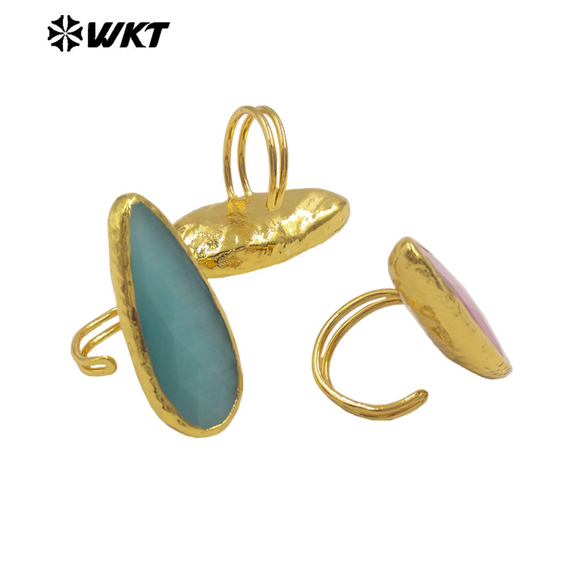 WT-R571 Beautiful Fashion Long Waterdrop Shape Gold Plated Colorful Cat Eye Stones Rings For Women Party Jewelry Accessory