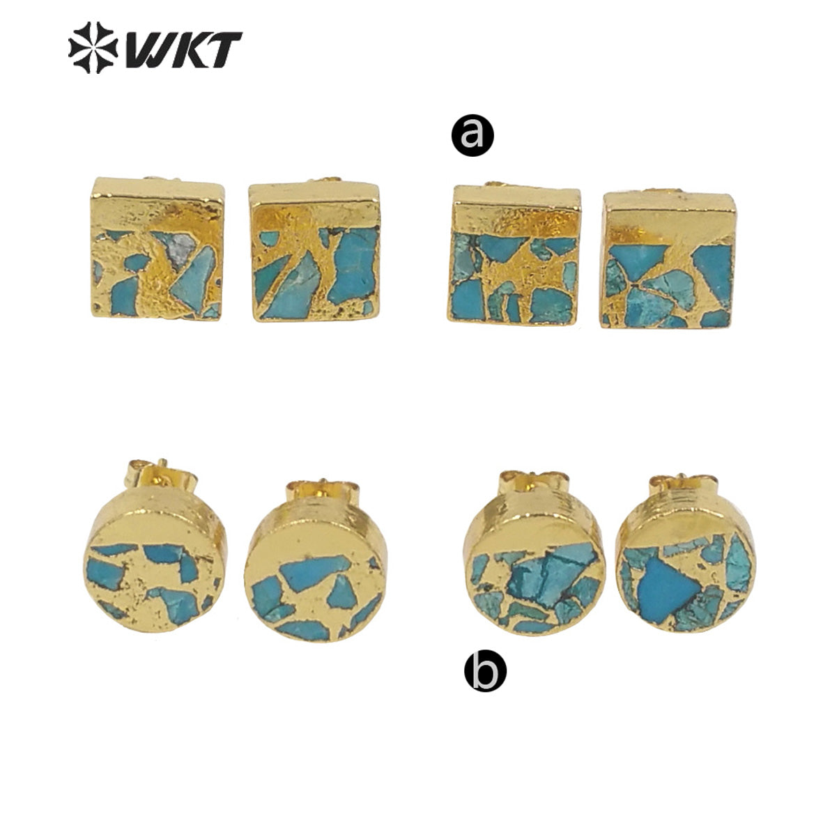WT-E660 WKT 2022 Fashion Jewelry and Natural Green Stone Turquoises Circle Square Fashion Beautiful Earring Natural Stone Studs