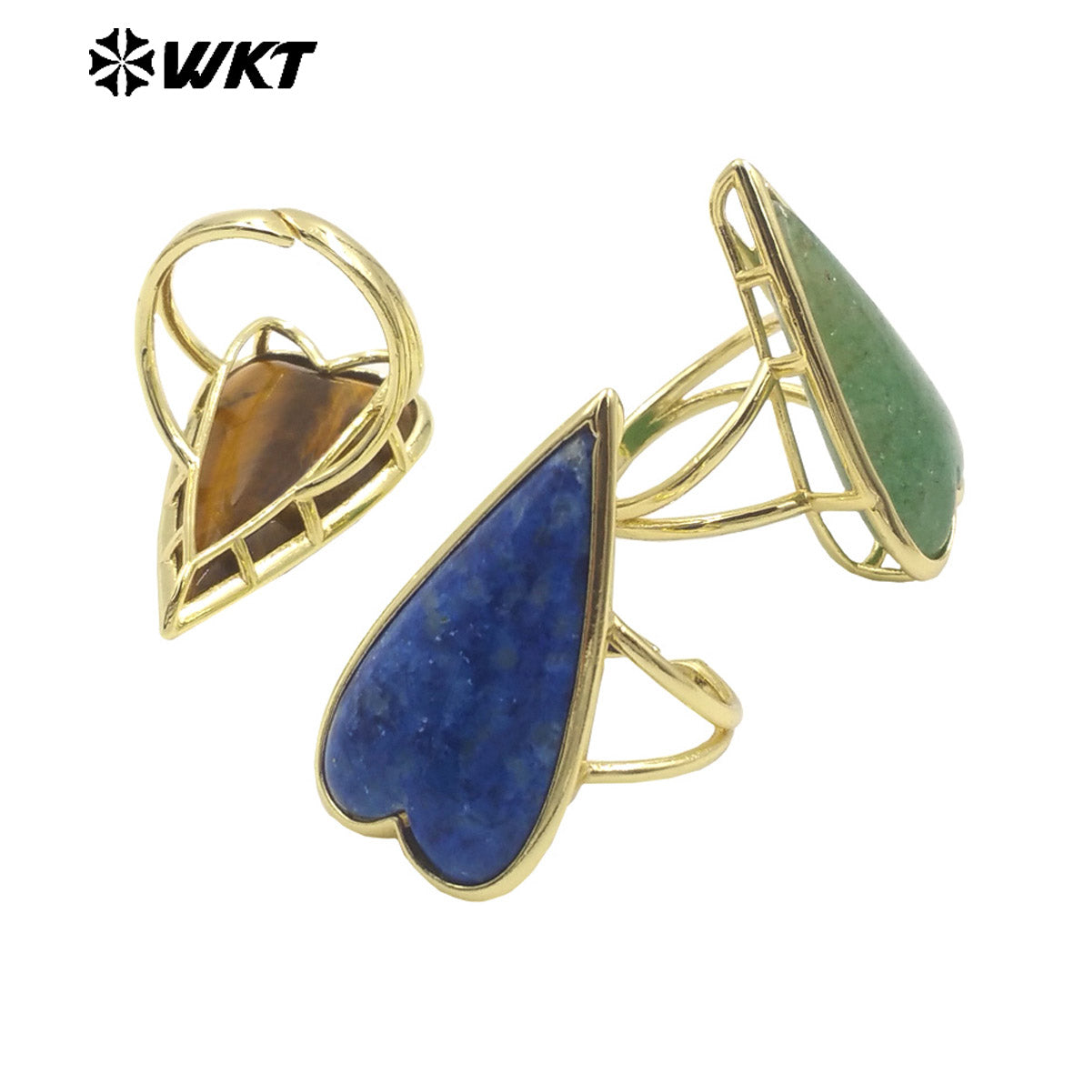 WT-R512 Amazing Long Drop Natural Stone Carved Lovely Heart Rose Quartz Ring for Lady Gift Gold Cute Women Gift