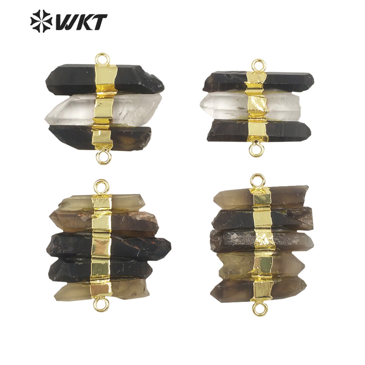 WT-P1690 Amazing Natural Raw Stone Smoky Quartz Connectors for Jewelry Necklace Bracelet Design Women Double Loops Stone Pendant