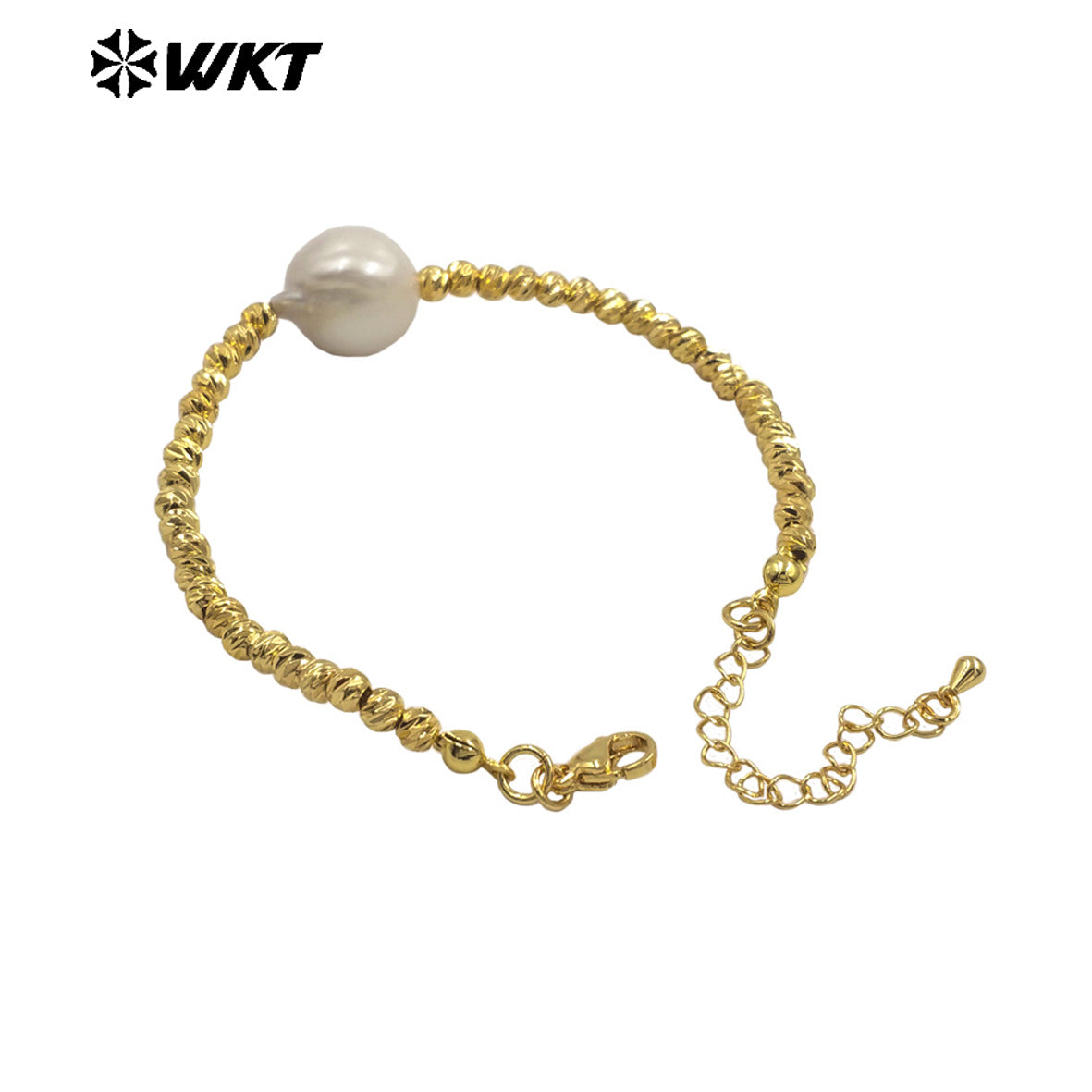 MPB128 Popular Simple Gold Plated Copper Beads With Single Big Natural Baroque Pearl Bracelet For Ladies Elegant Jewelry