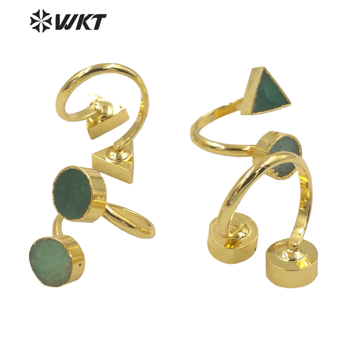 WT-R371 Wholesale Newest Design Double Stone Chrysoprase Jade Ring 18k Real Gold Plated Resist Tarnishable Jewelry Ring