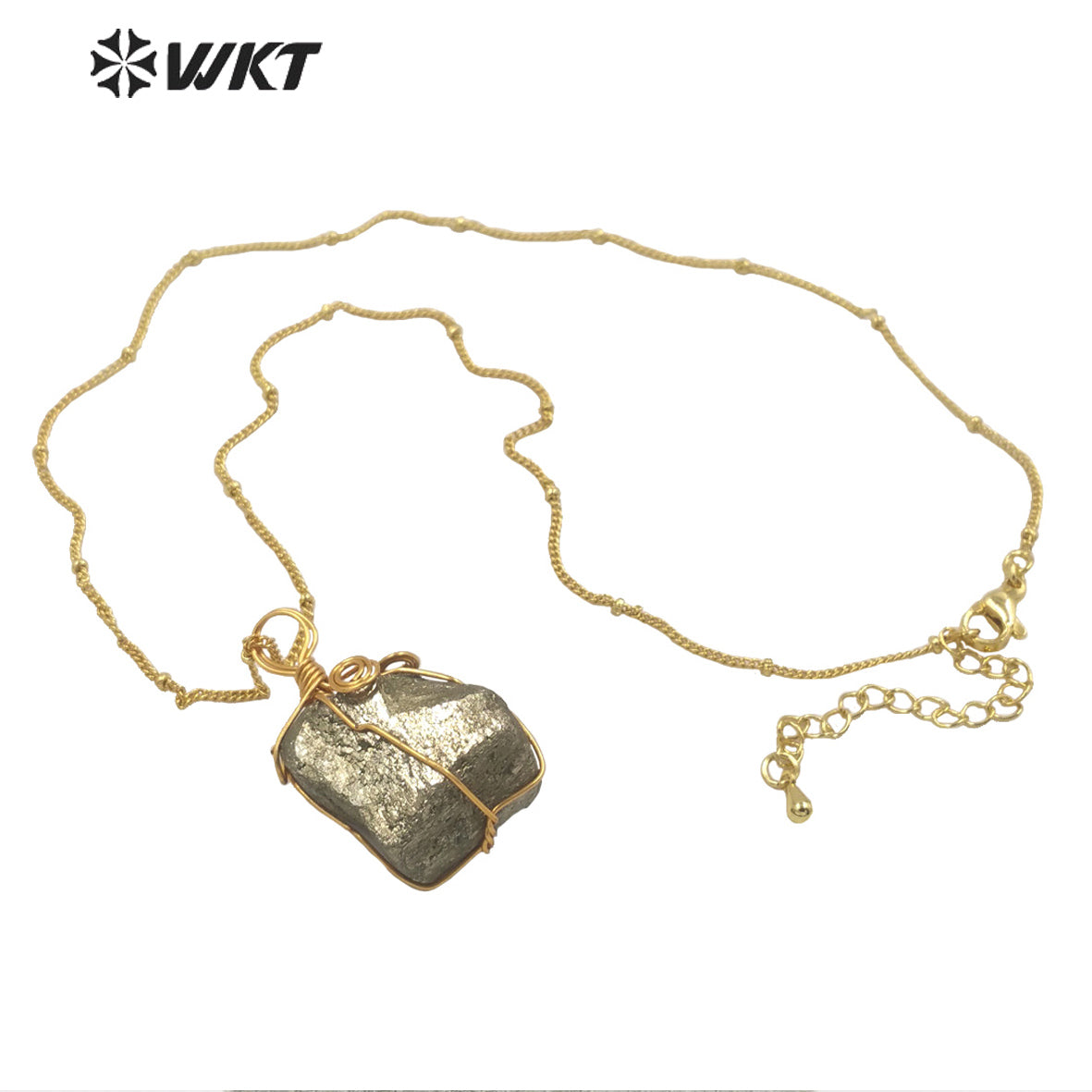 WT-N1345 WKT Newest Natural Jewelry Pyrite Necklace and Brass Wire Wrapped Pendant Women Special Jewelry Necklace Gift