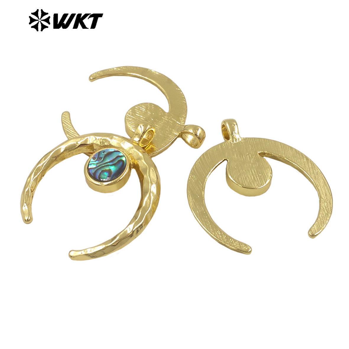 WT-JP372 Fashion Gold Plated Resist Tarnishable Big Abalone Shell Setting Crescent Horn Moon Pendants for Necklace Design